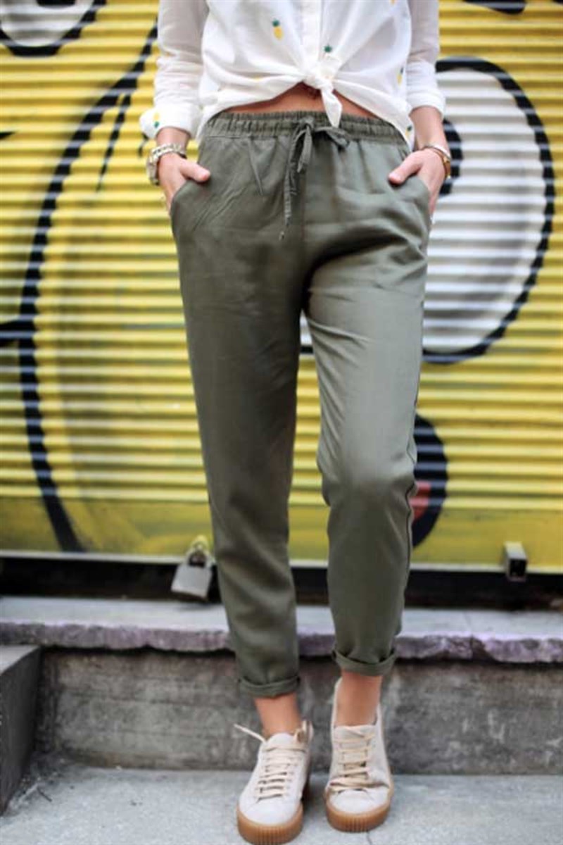 Beli Lastikli Canvas Pantalon