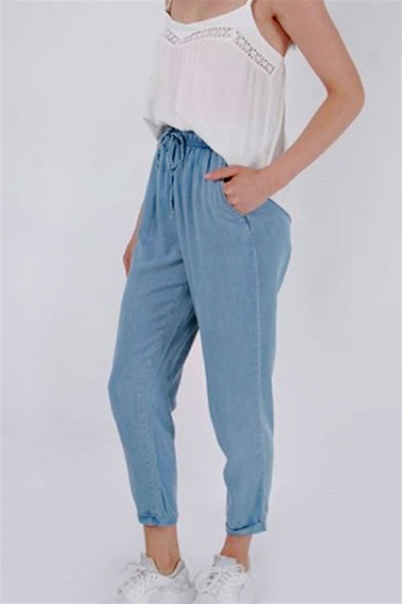 Beli Lastikli Havuç Denim Pantalon