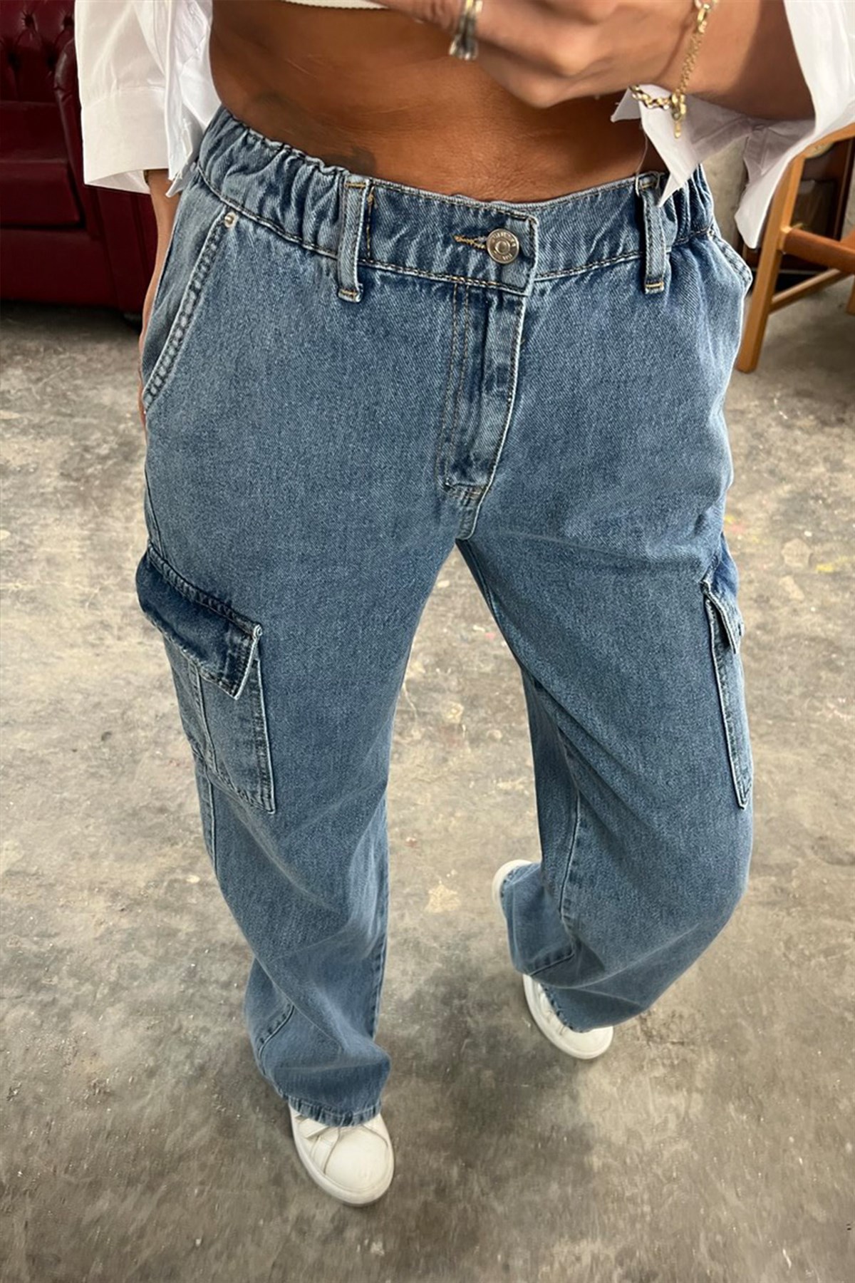 Beli Lastikli Kargo PantolonJEAN