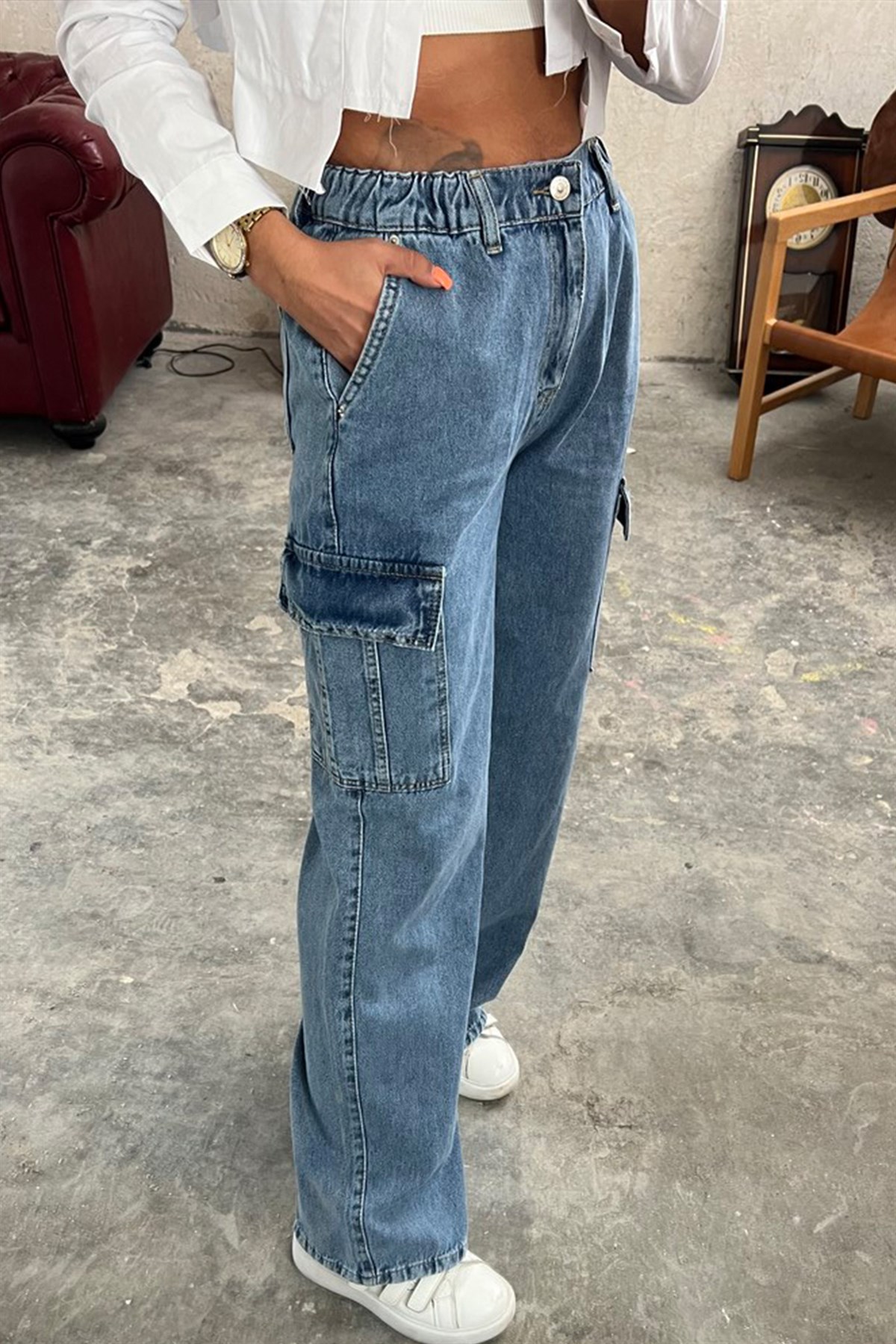 Beli Lastikli Kargo PantolonJEAN