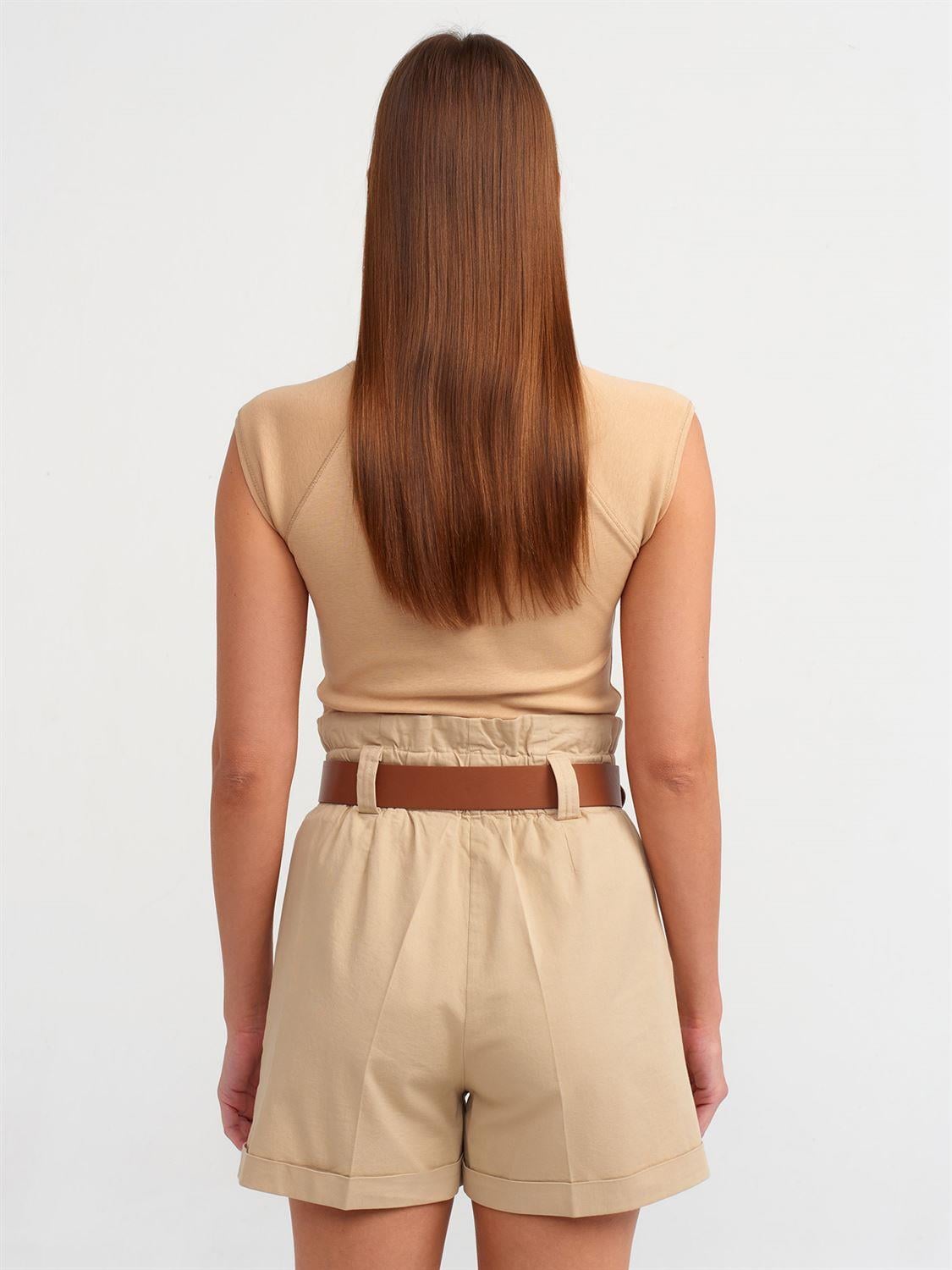 Beli Lastikli Kemerli Camel ŞortŞORTLAR