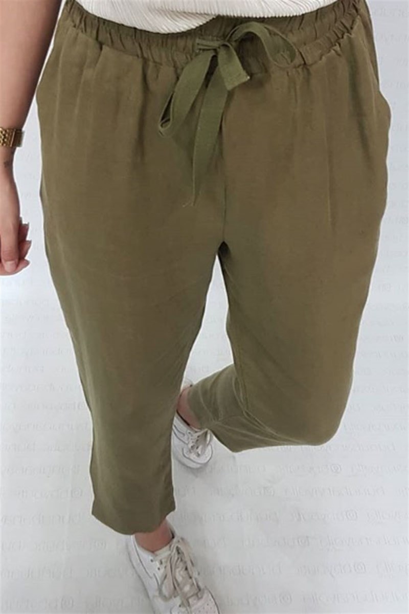 Beli Lastikli Keten Havuç Pantalon