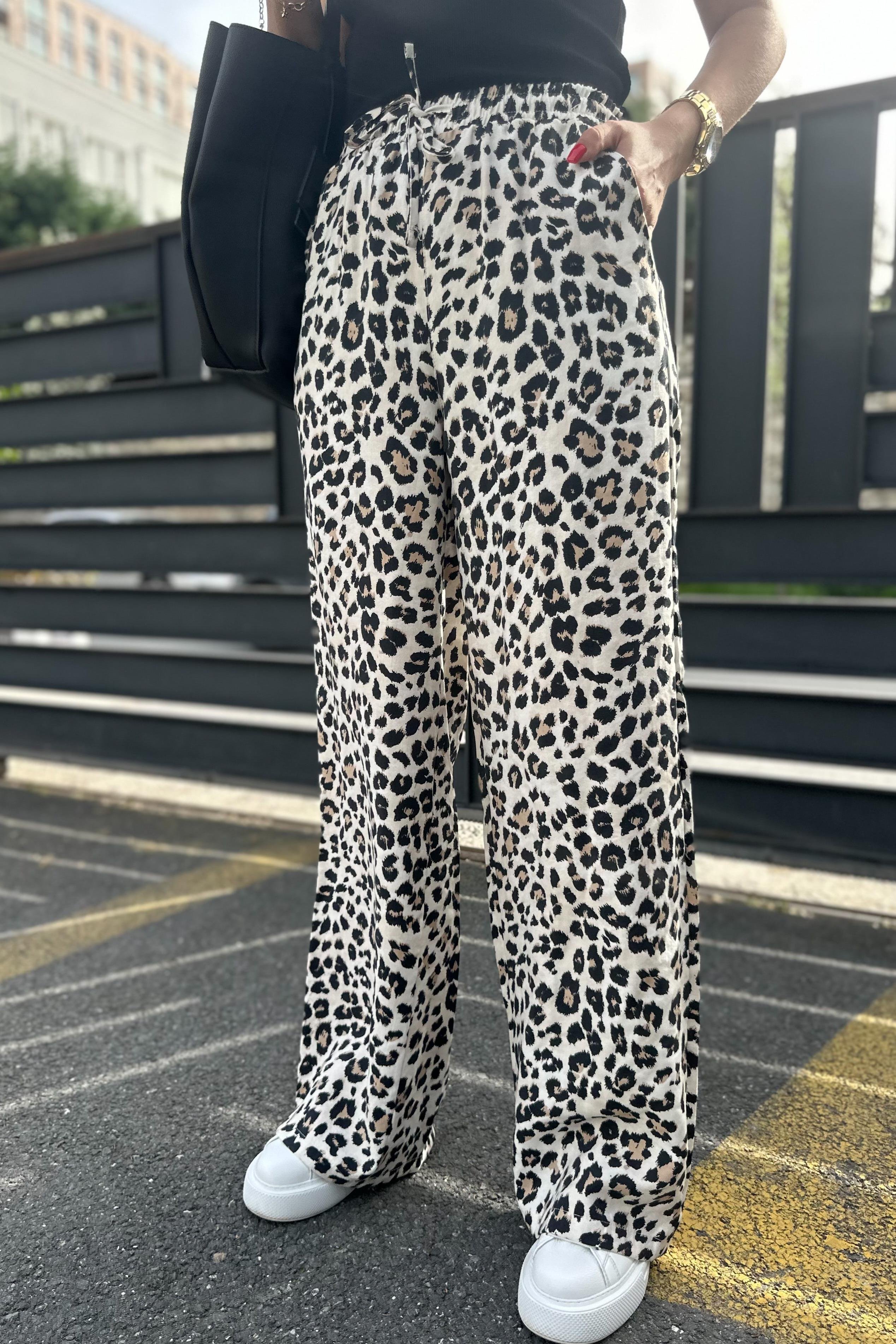 Beli Lastikli Leopar Palazzo PantolonPANTOLON