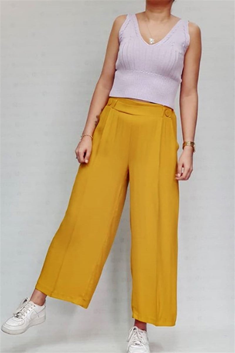 Beli Lastikli Midi Hardal Pantalon