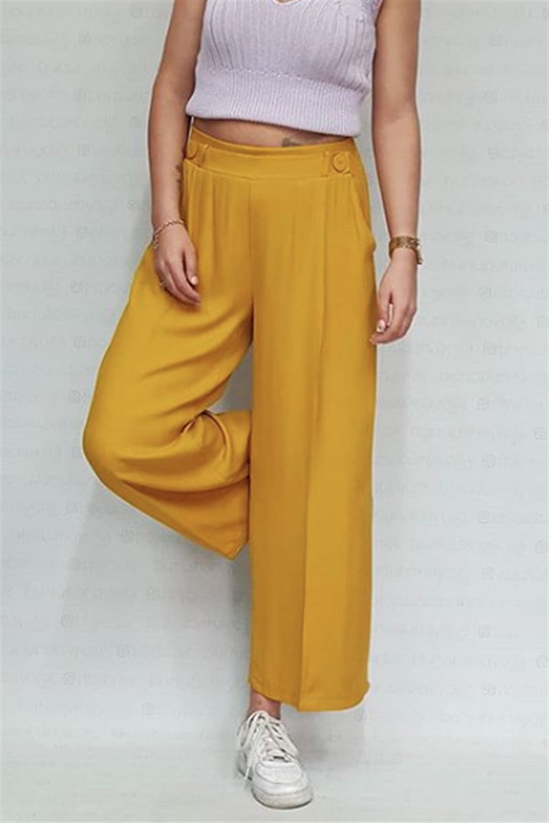 Beli Lastikli Midi Hardal Pantalon