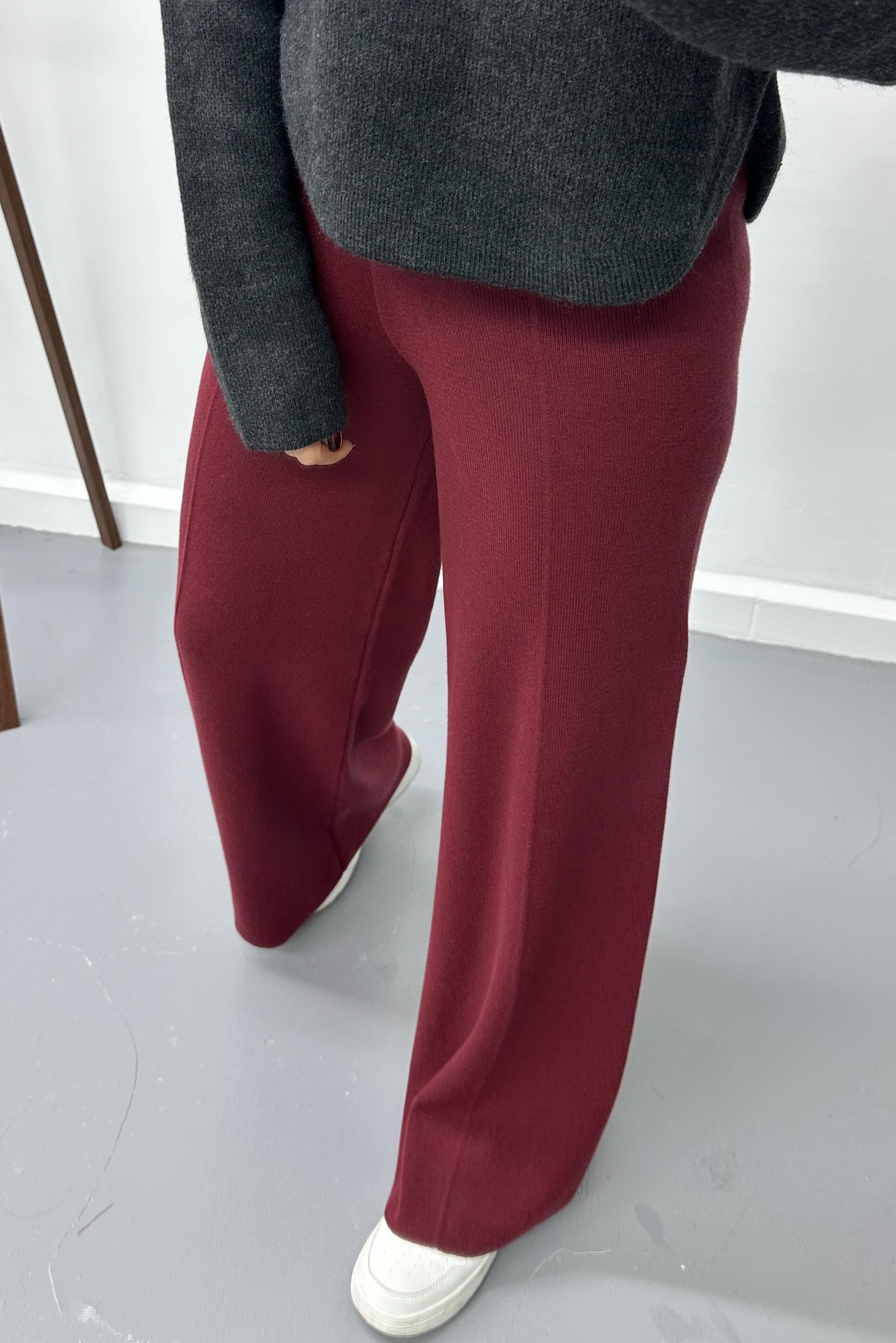 Beli Lastikli Triko Bordo PantolonPANTOLON