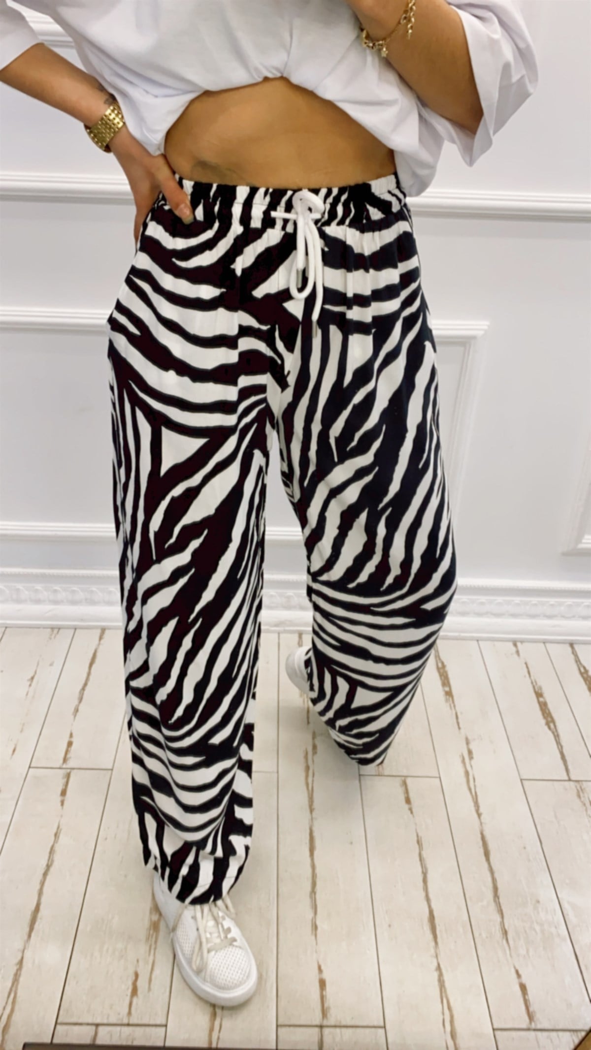 Beli Lastikli Zebra Tril Pantolon