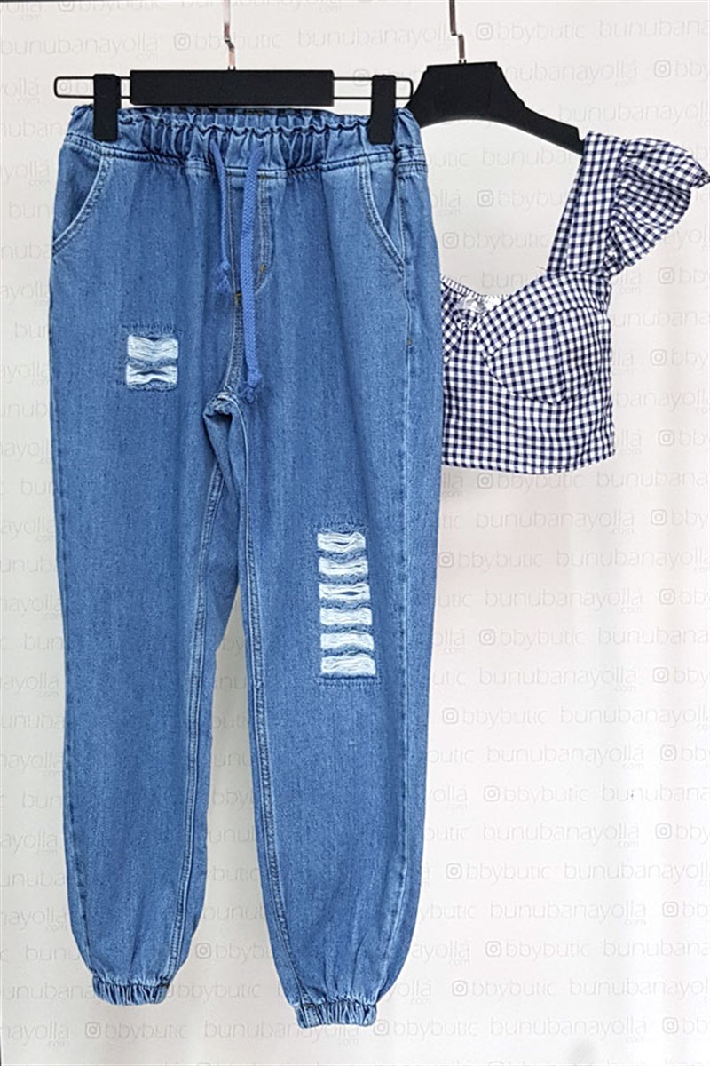 Beli Paçası Lastikli Kot Pantalon