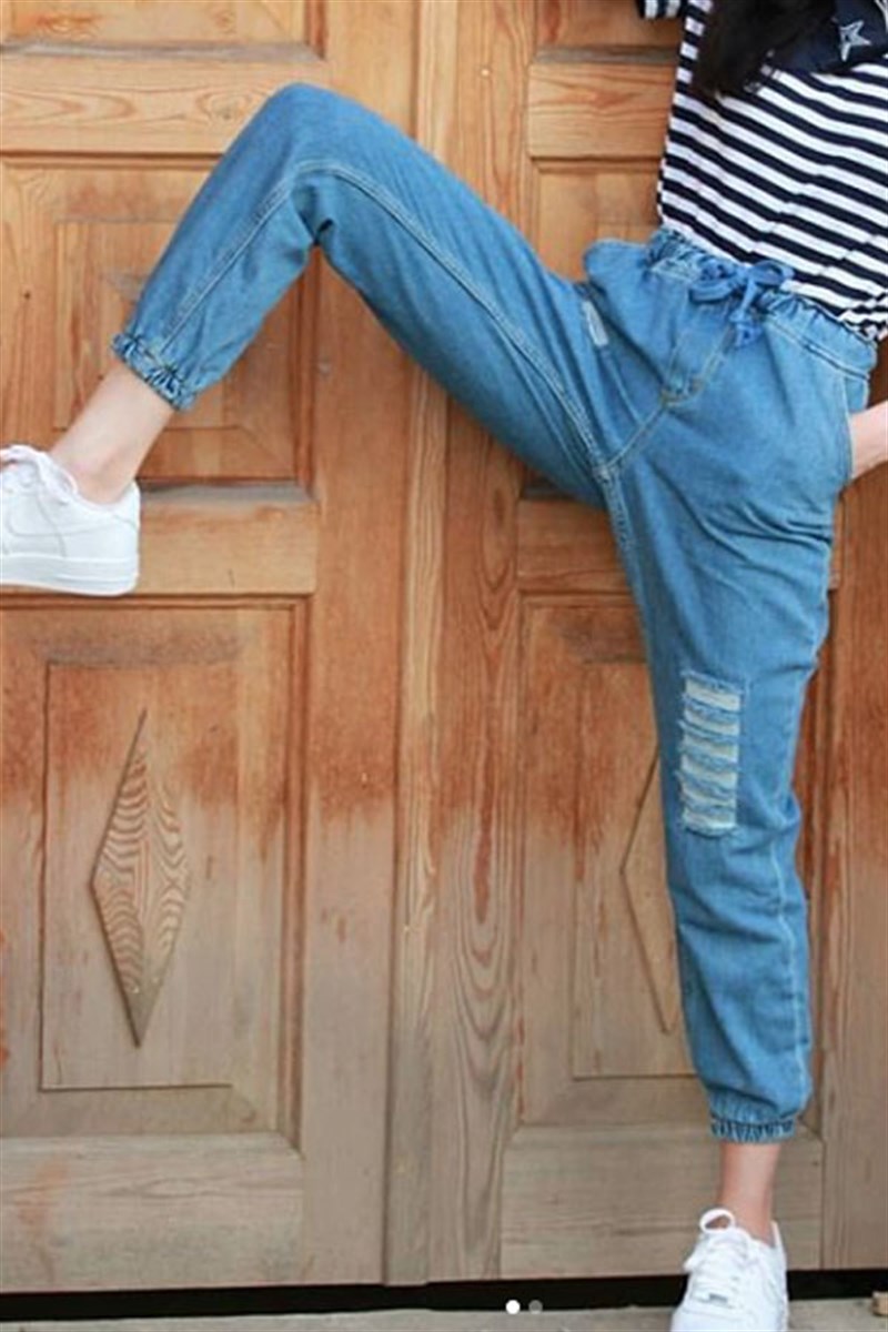 Beli Paçası Lastikli Kot Pantalon