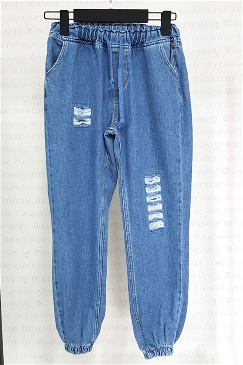 Beli Paçası Lastikli Kot Pantalon