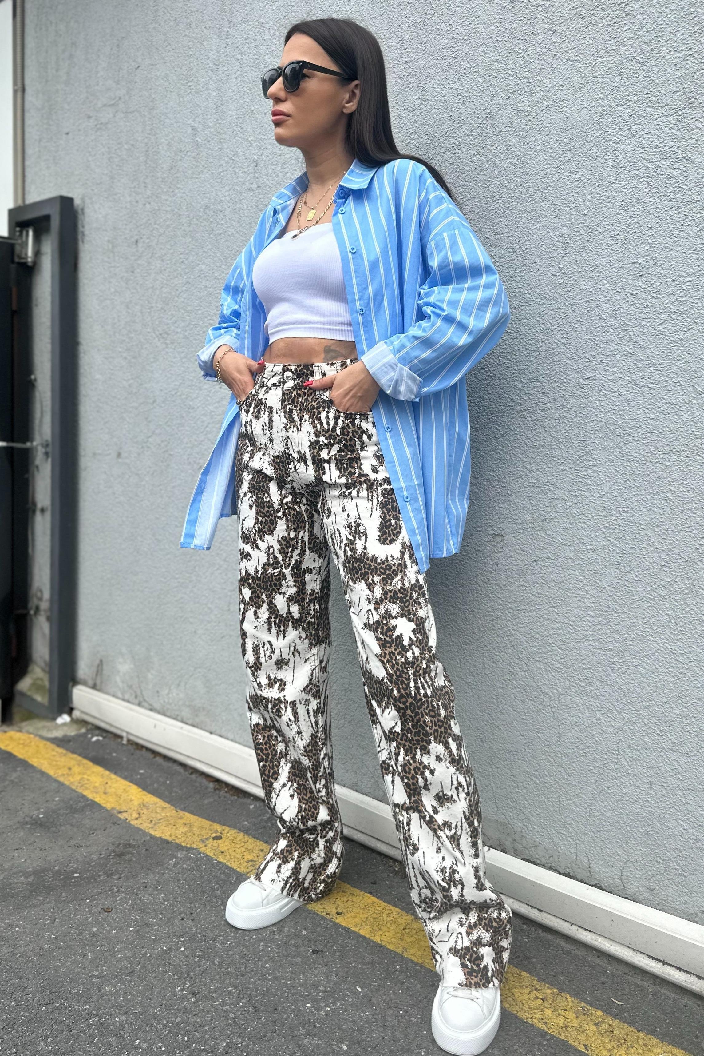 Beyaz Eskitmeli Leopar JeanJEAN