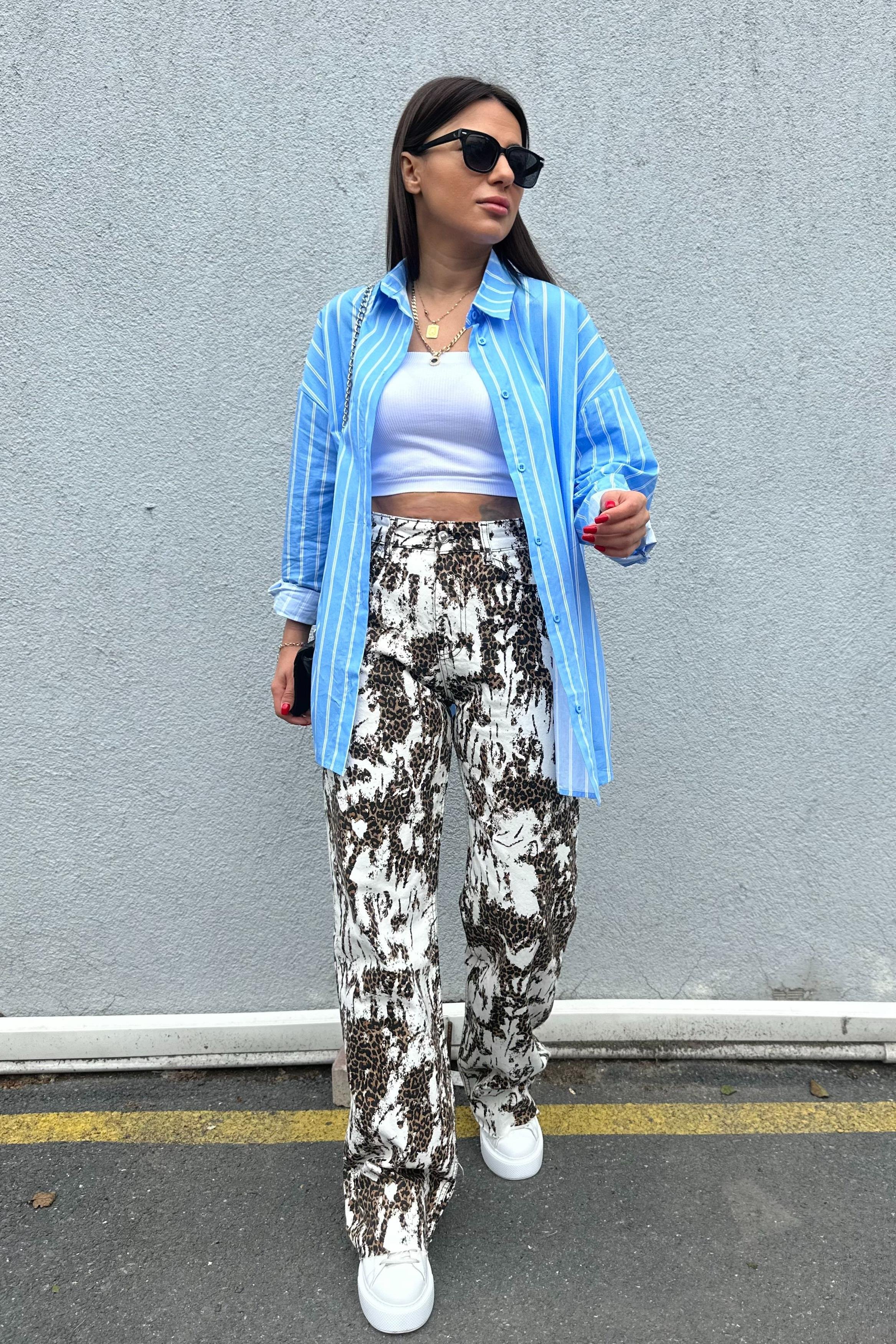 Beyaz Eskitmeli Leopar JeanJEAN