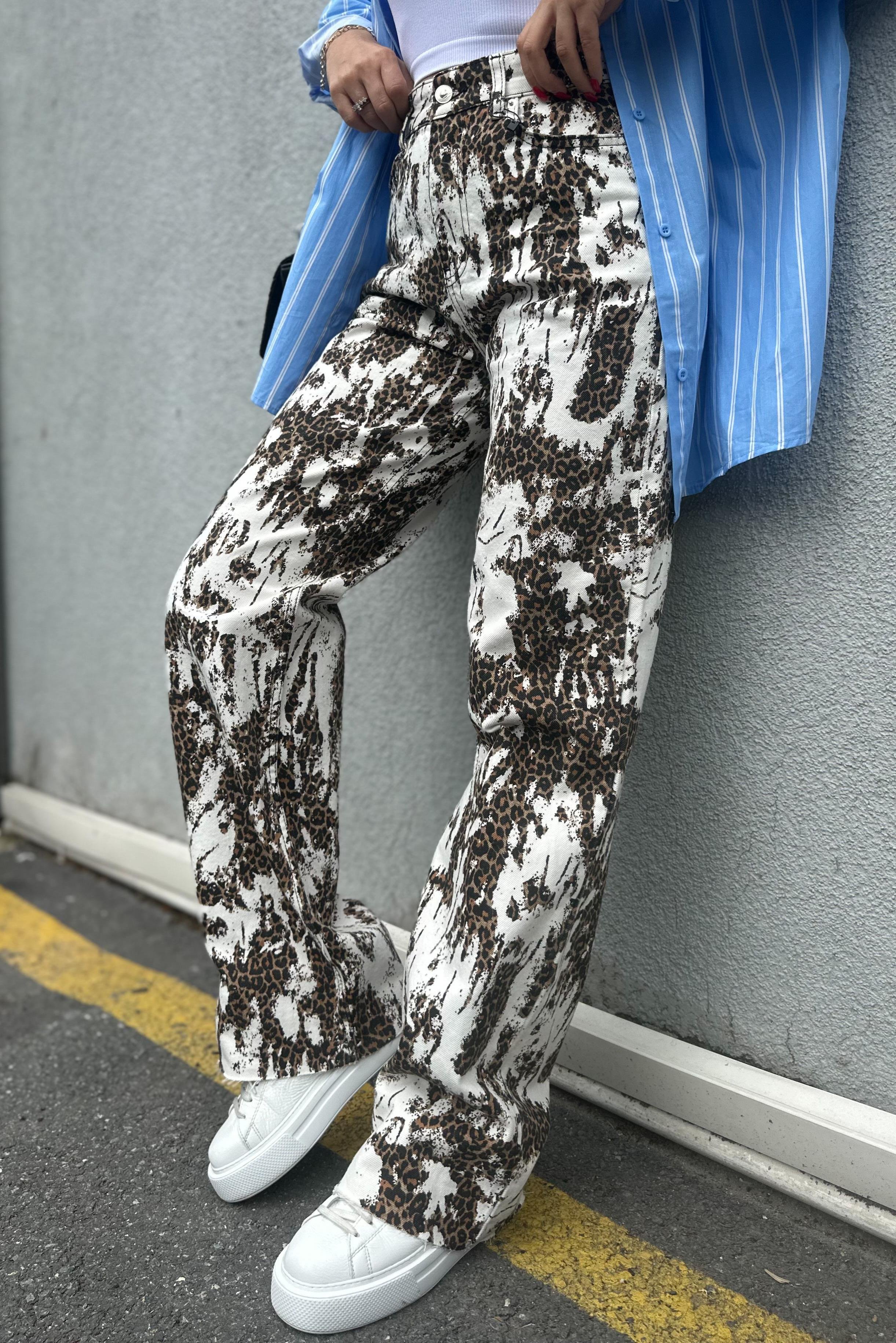 Beyaz Eskitmeli Leopar JeanJEAN