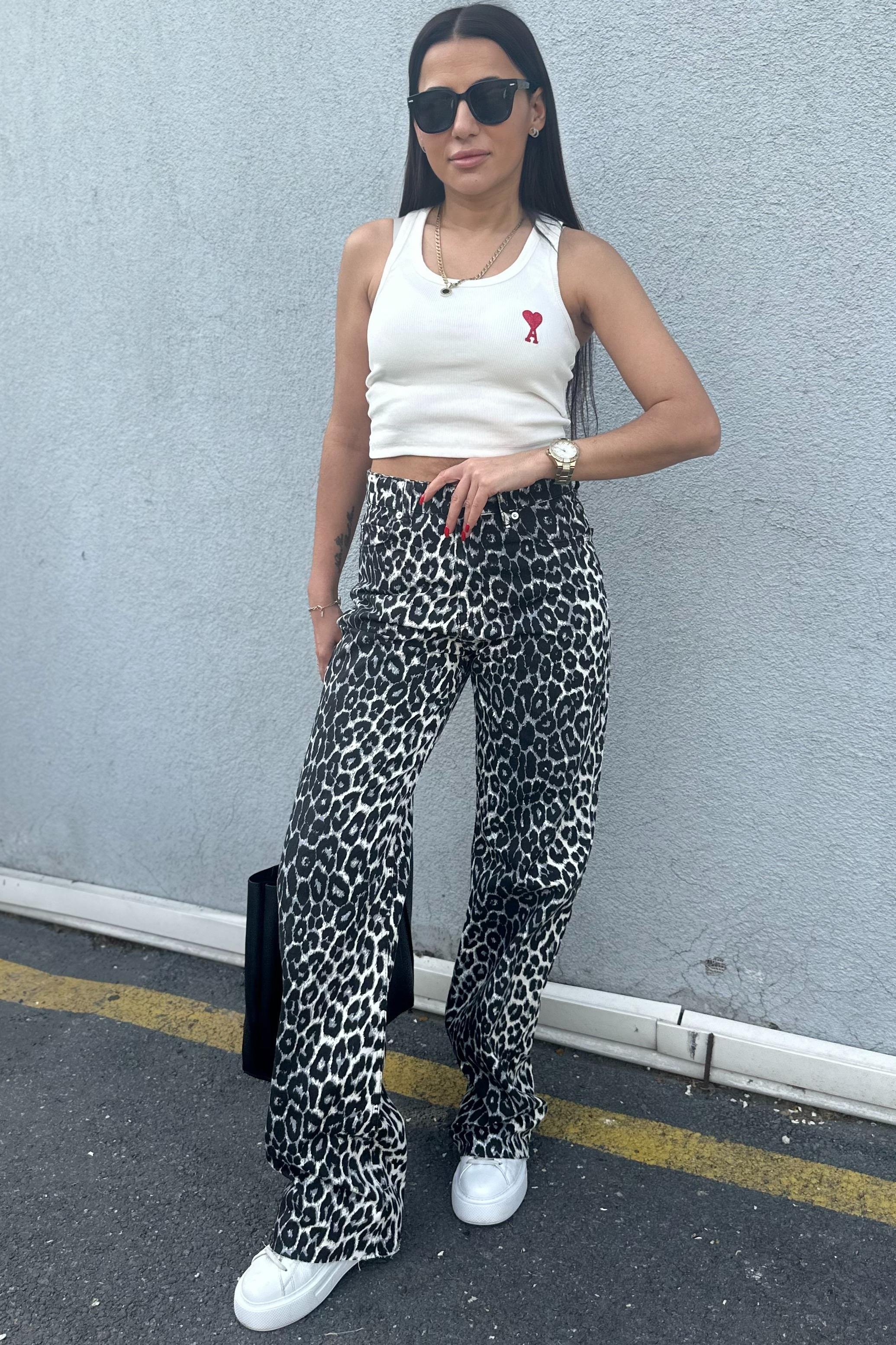 Beyaz Leopar Palazzo Denim JEAN