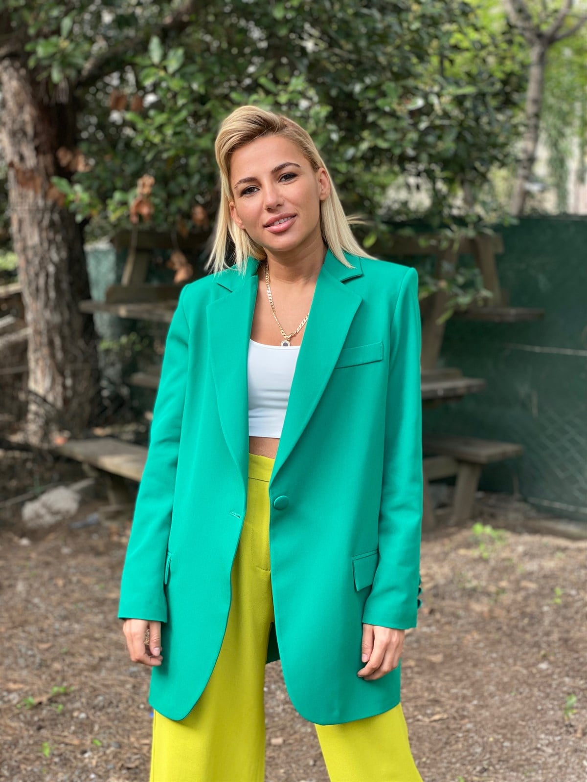 BF Kalıp Tek Düğme Yeşil Blazer CeketMONT/CEKET