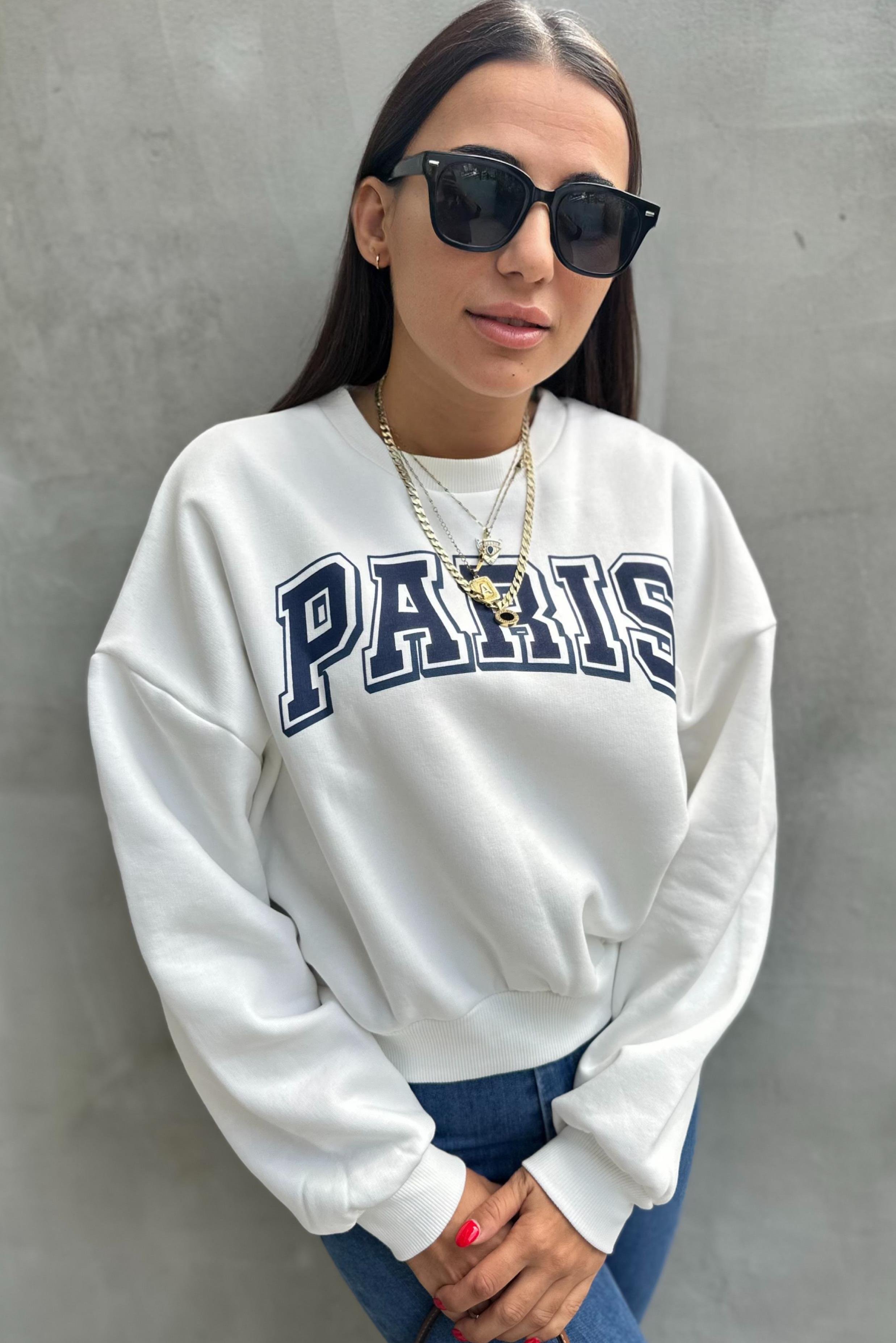 Bisiklet Yaka Baskılı Beyaz SweatshirtSWEATSHİRT