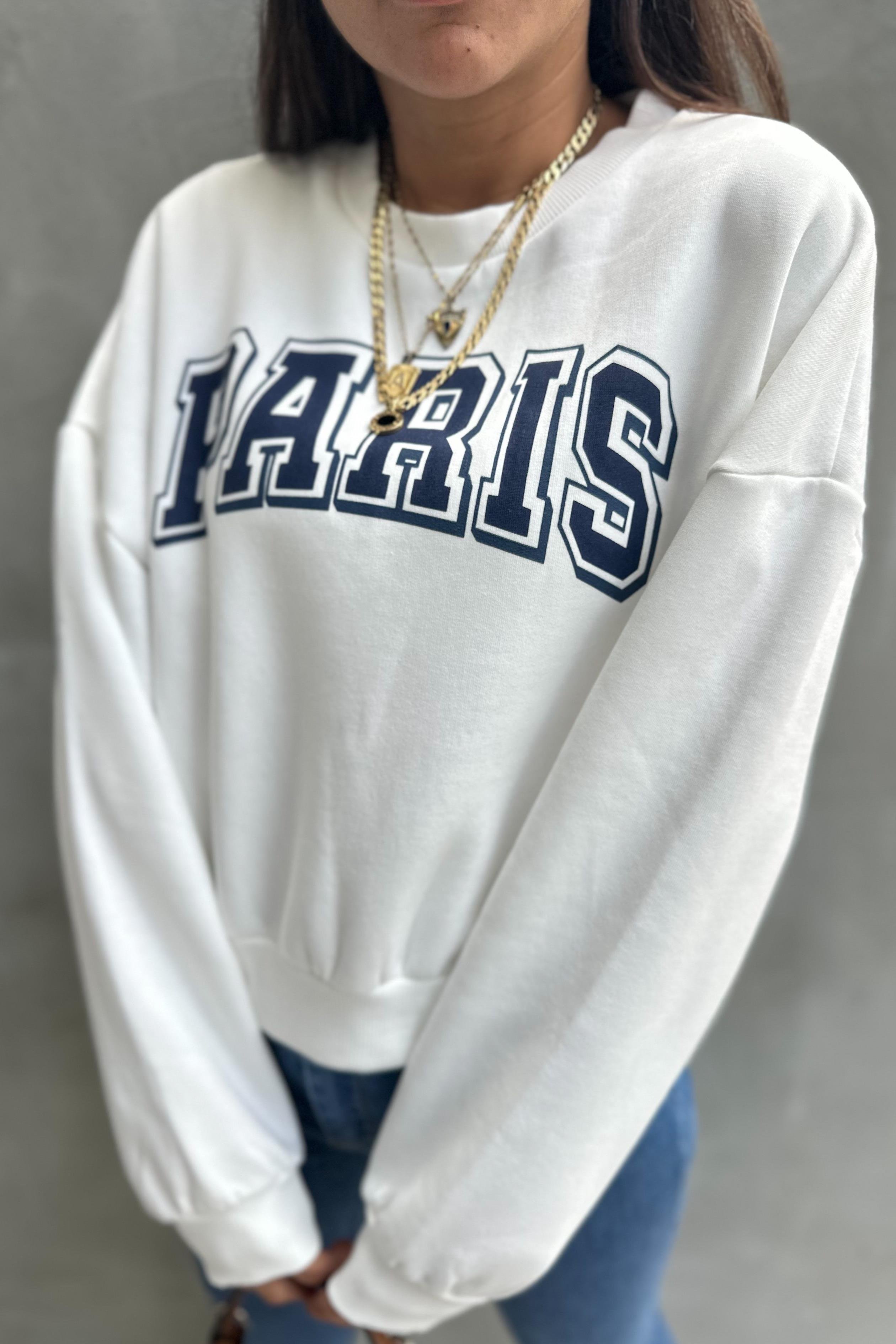 Bisiklet Yaka Baskılı Beyaz SweatshirtSWEATSHİRT