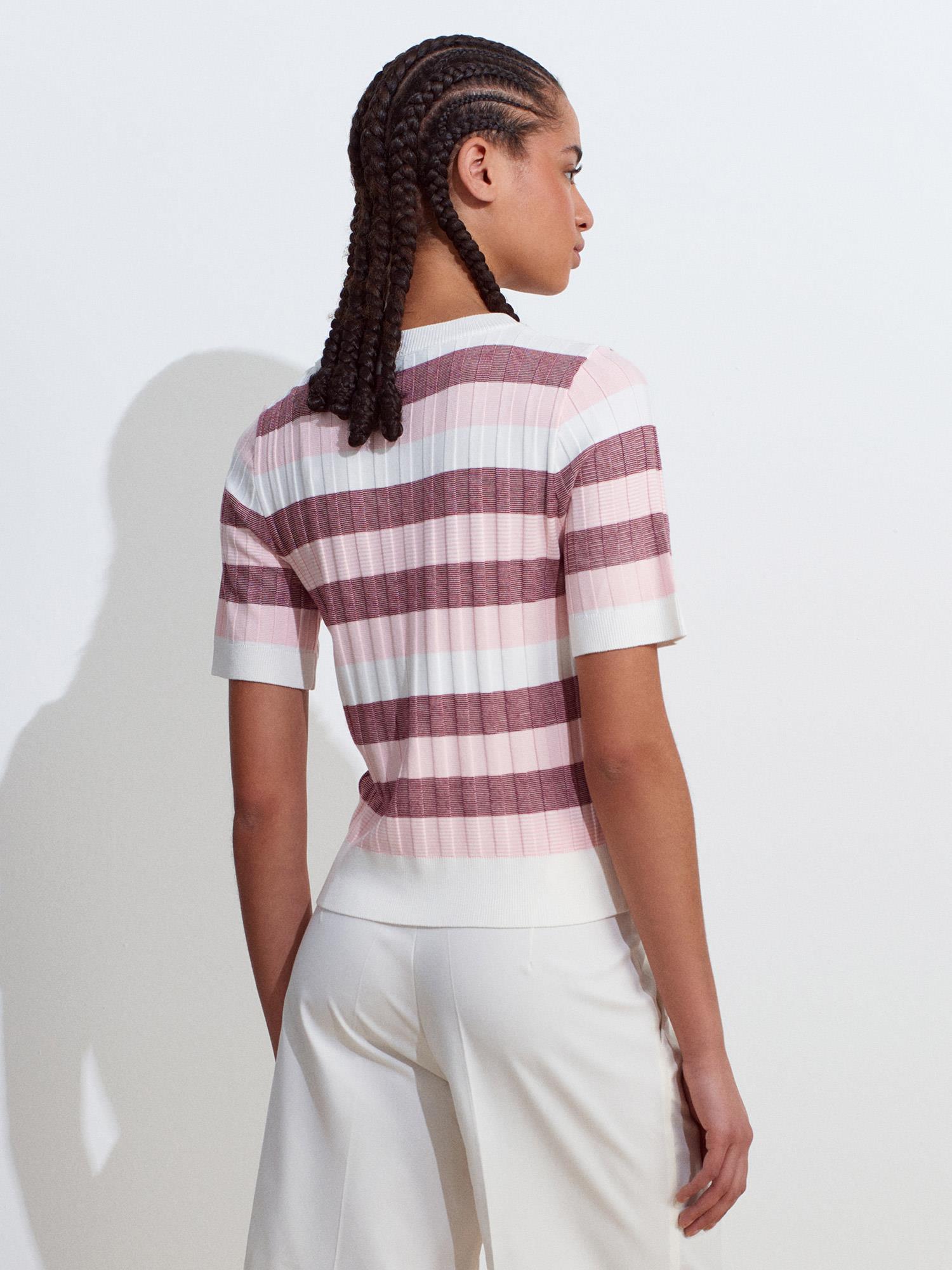 Bisiklet Yaka Çizgili Yumuşak Dokulu Pembe Triko BluzBLUZ