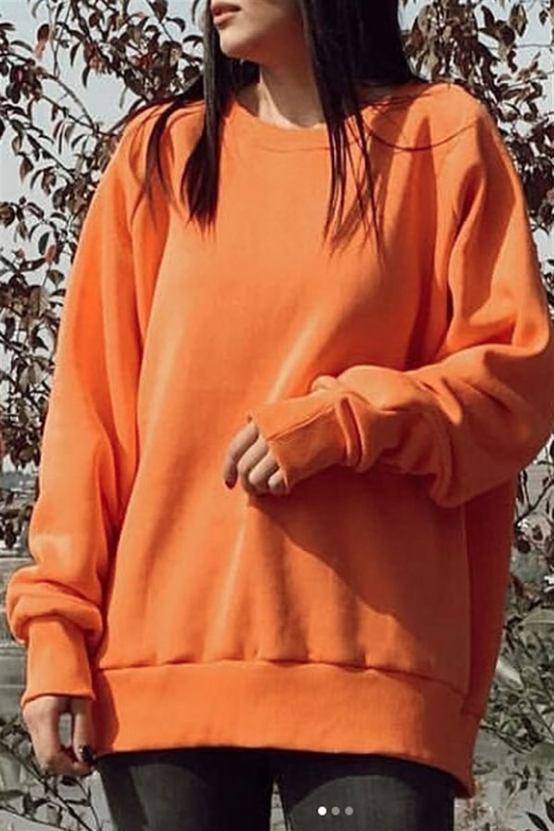 Bisiklet Yaka Oversize Turuncu Sweatshirt
