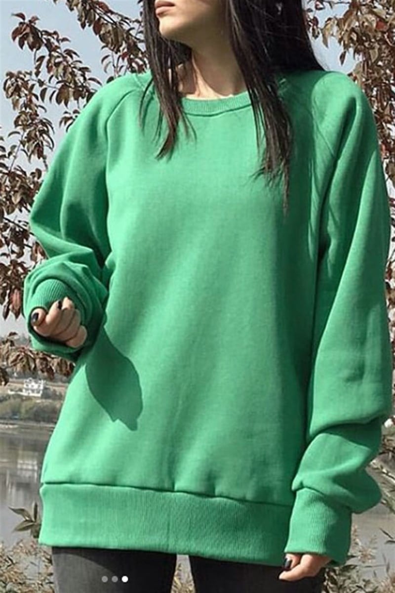 Bisiklet Yaka Oversize Yeşil Sweatshirt