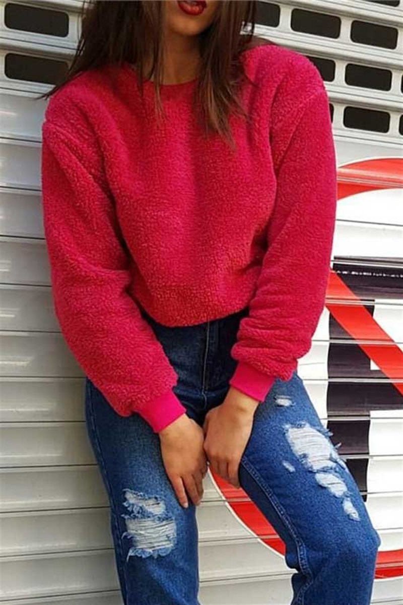 Bisiklet Yaka Peluş Sweatshirt