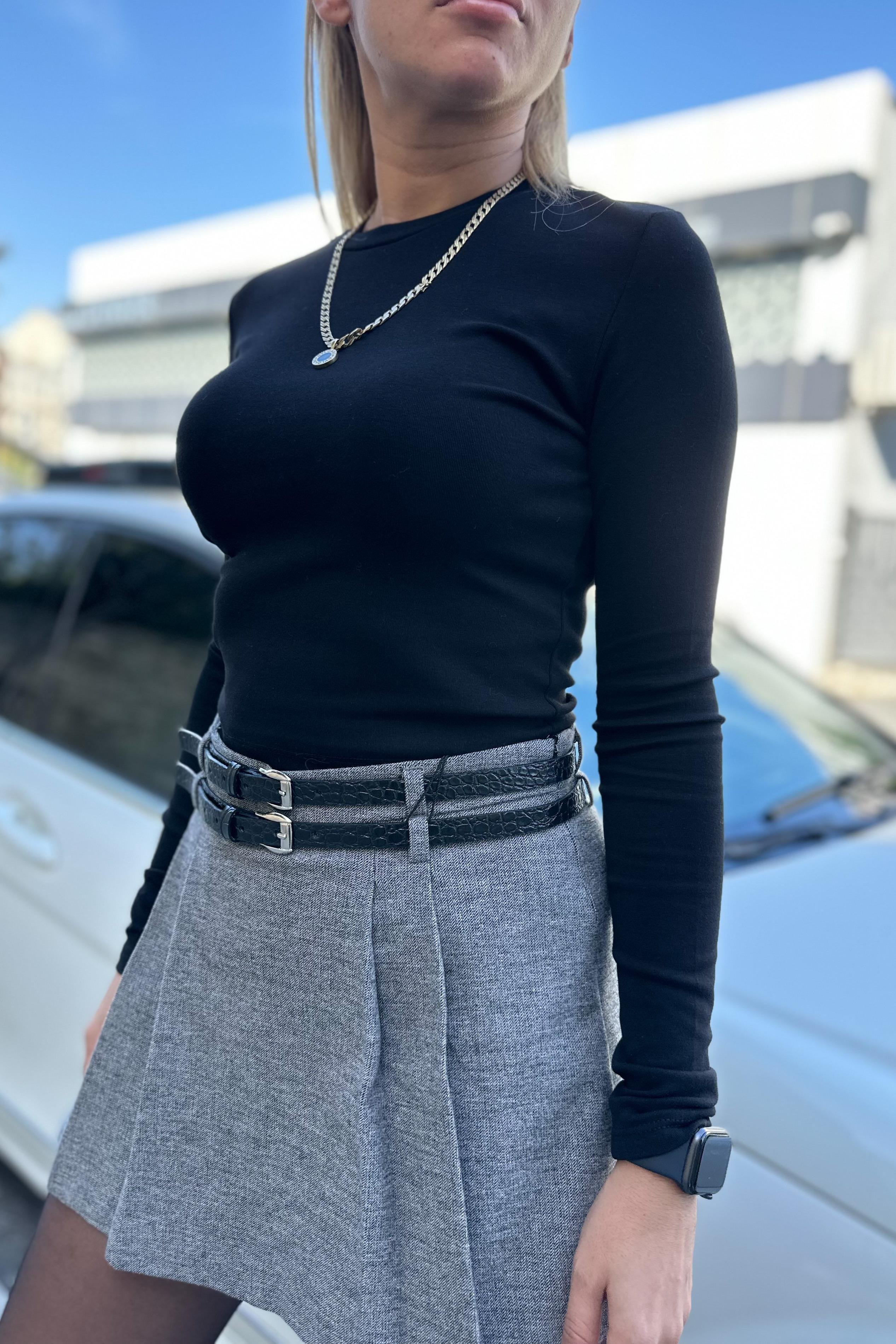 Bisiklet Yaka Siyah Uzun Kollu BodyCROP