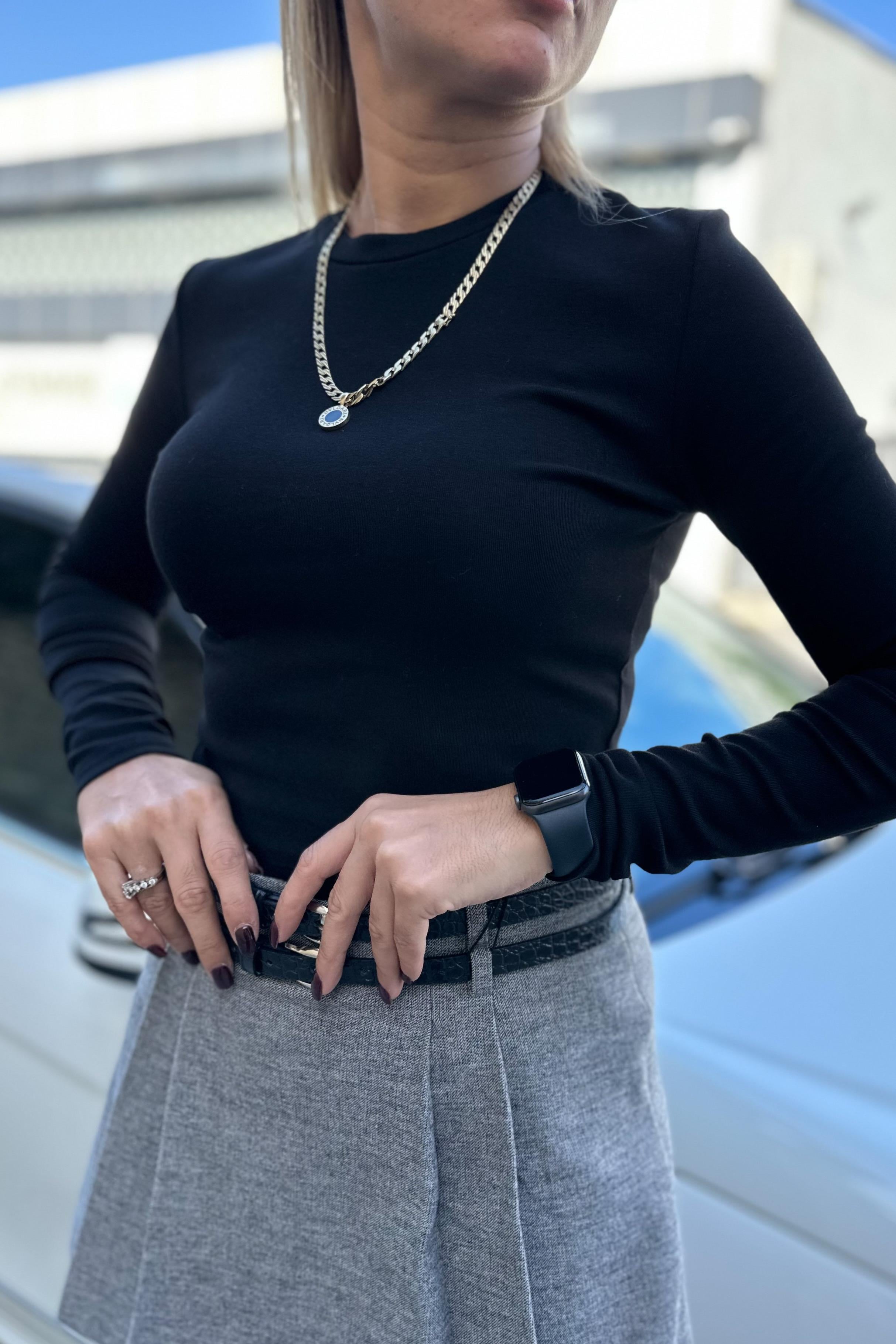 Bisiklet Yaka Siyah Uzun Kollu BodyCROP