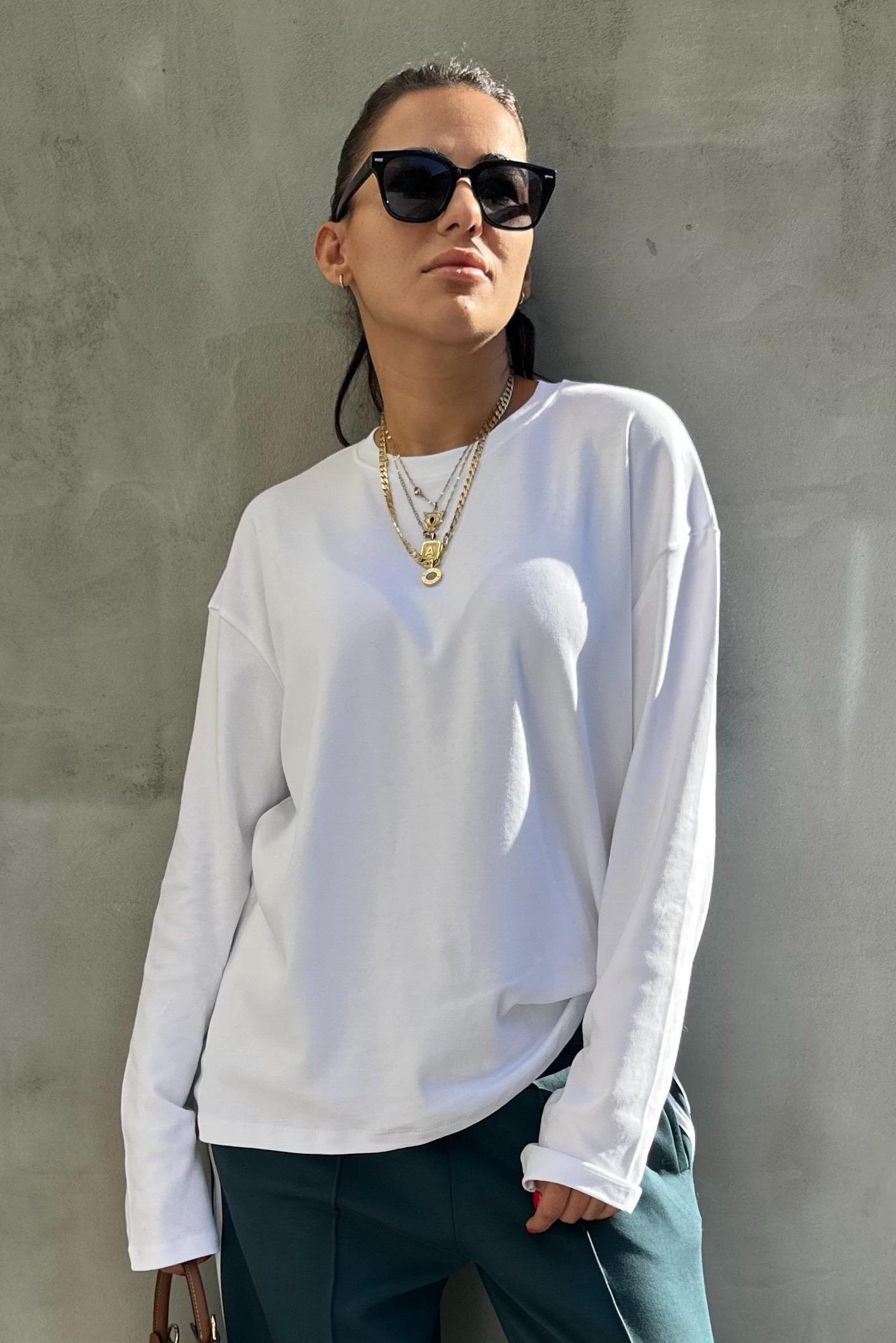 Bisiklet Yaka Uzun Kollu Beyaz TshirtTSHİRT