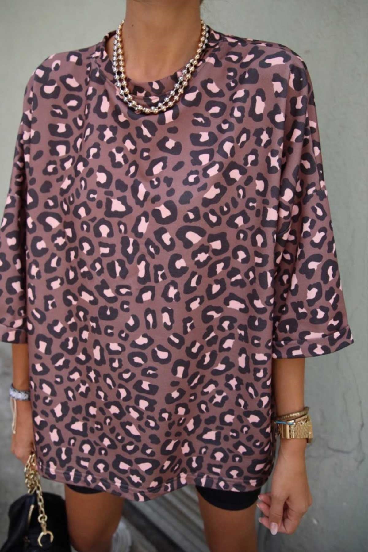 Bisiklet Yakalı Leopar Sweat 