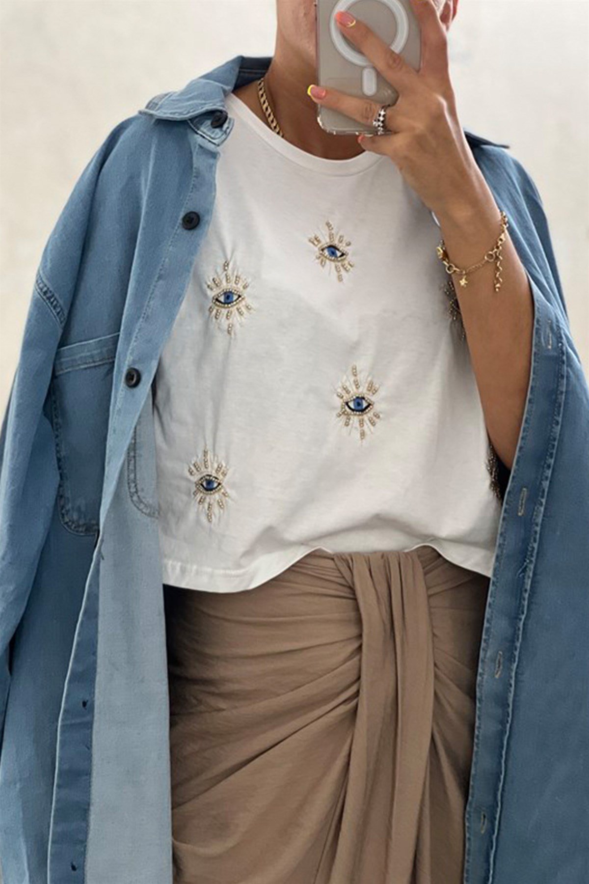 Boncuk ve Göz Detaylı TshirtTSHİRT