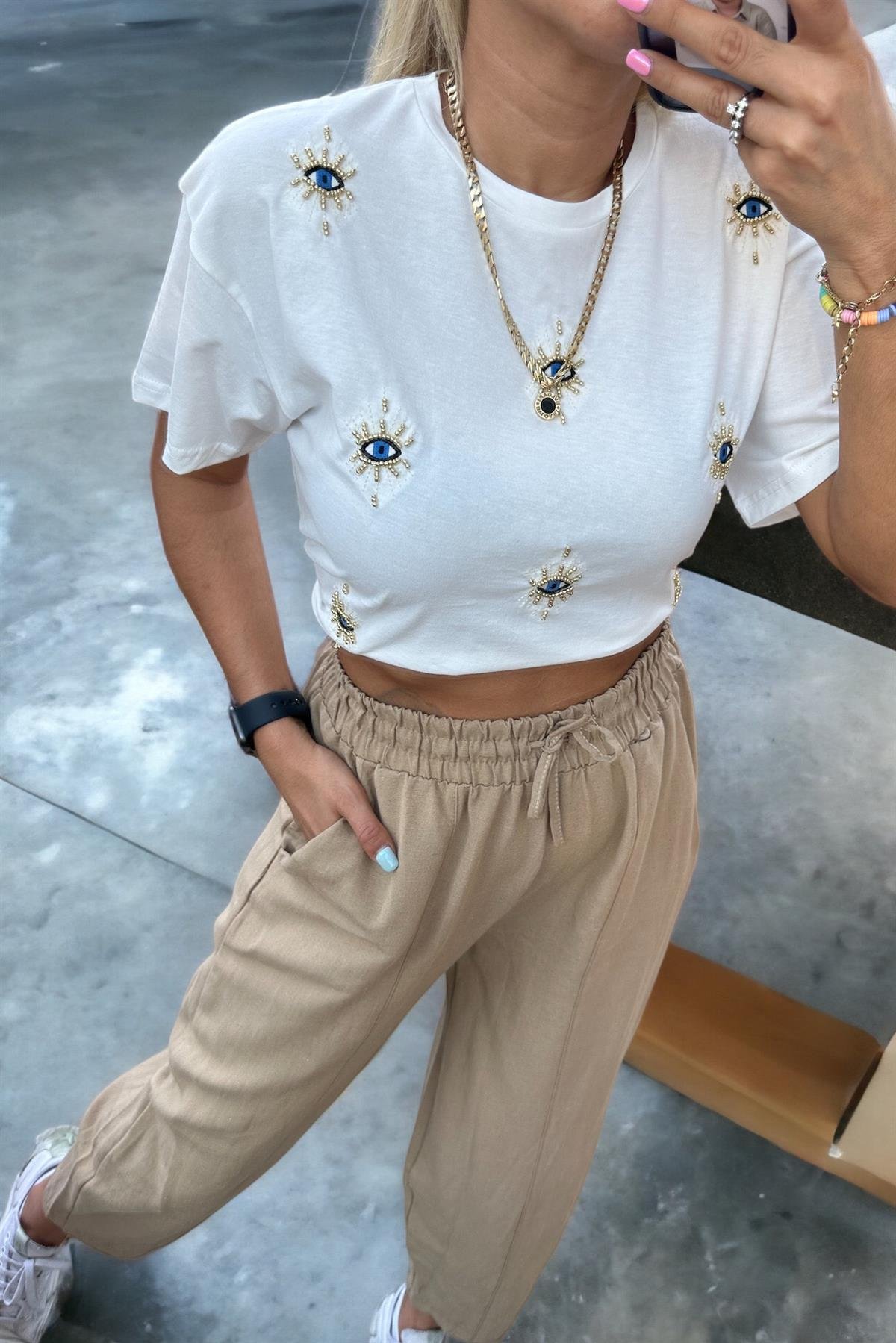 Boncuk ve Göz Detaylı TshirtTSHİRT