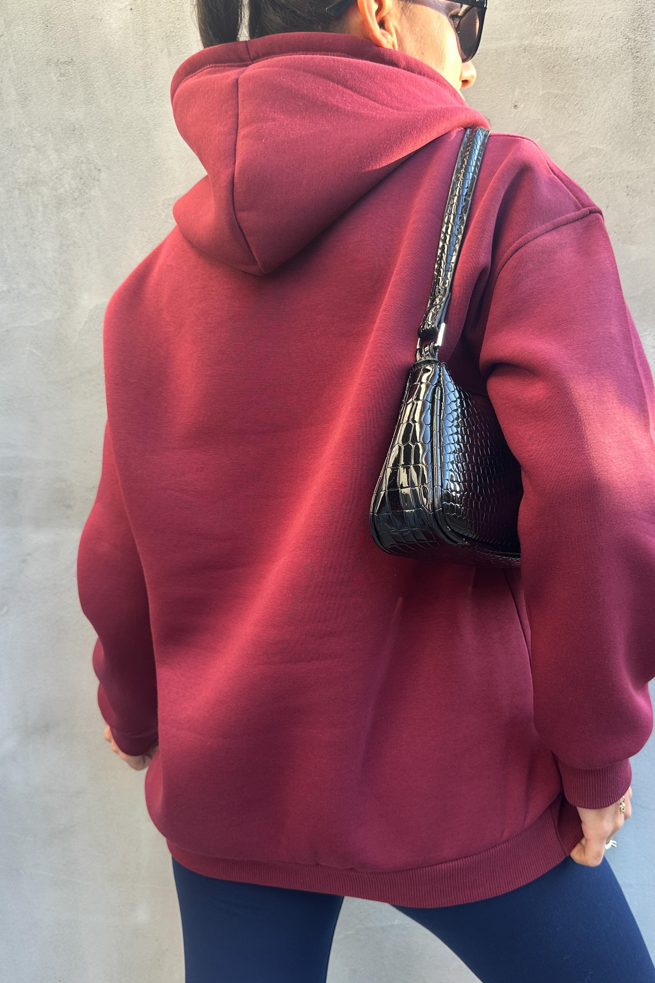 Bordo Kapüşonlu Logolu SweatshirtSWEATSHİRT