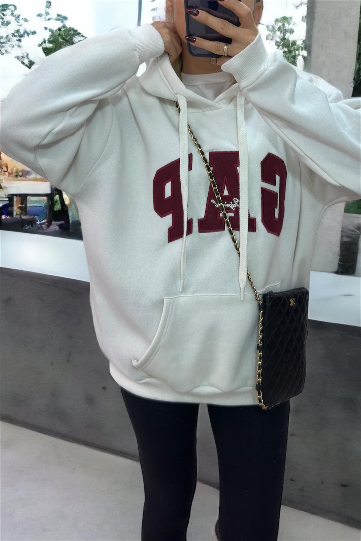 Bordo Yazılı Beyaz SweatshirtÇOK SATANLAR