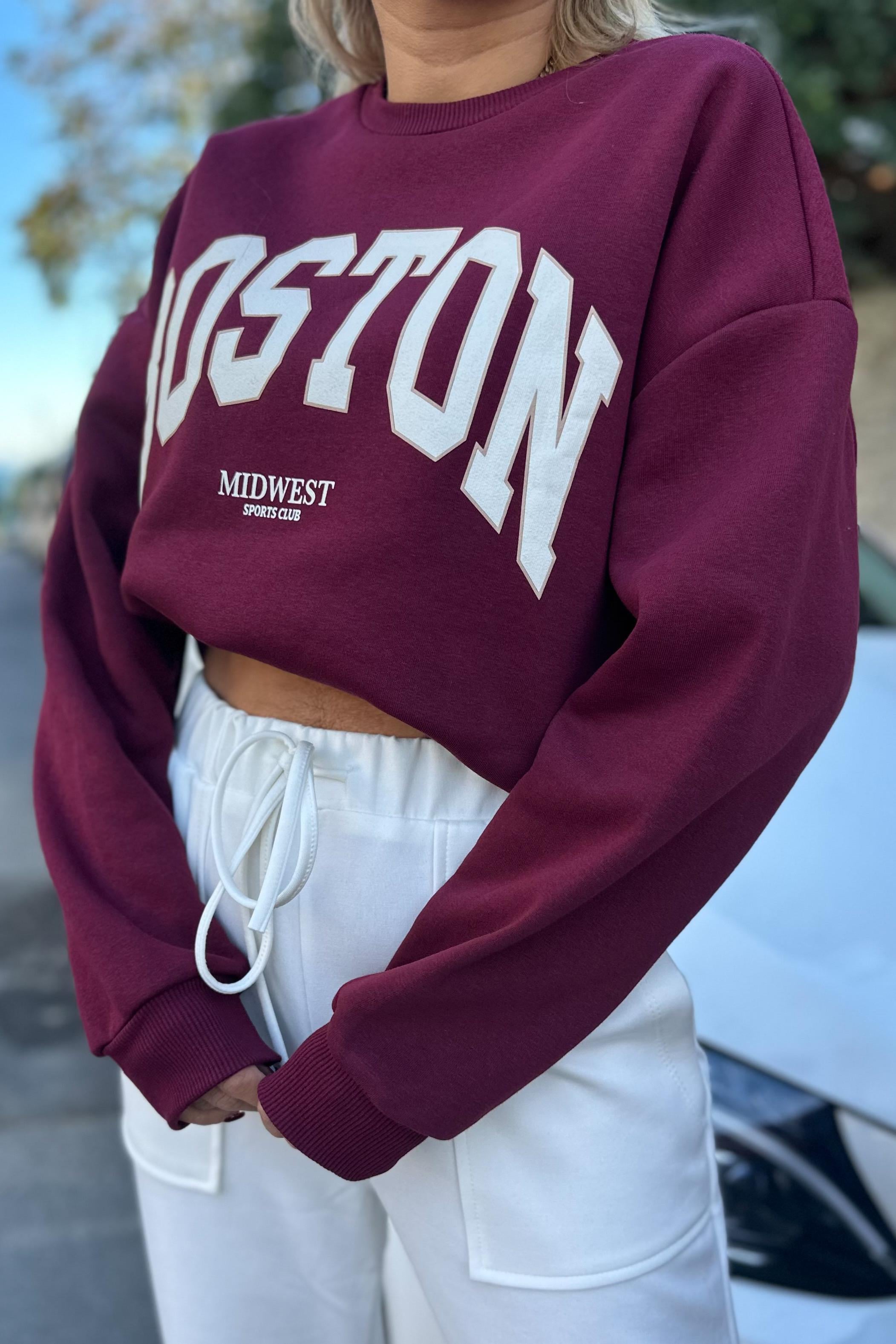 Boston Bordo Crop SweatshirtSWEATSHİRT