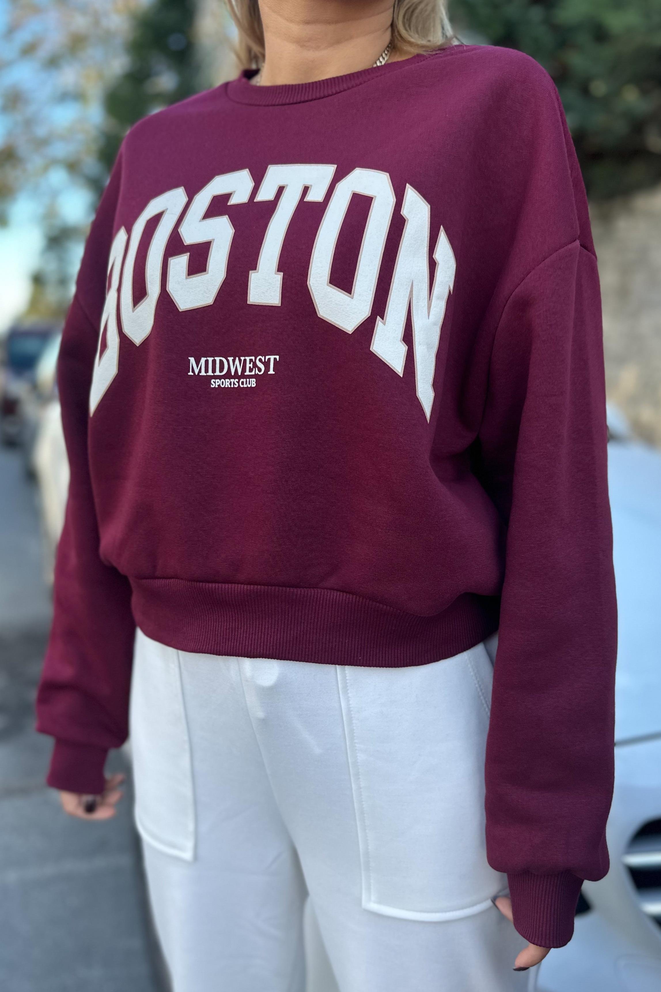 Boston Bordo Crop SweatshirtSWEATSHİRT