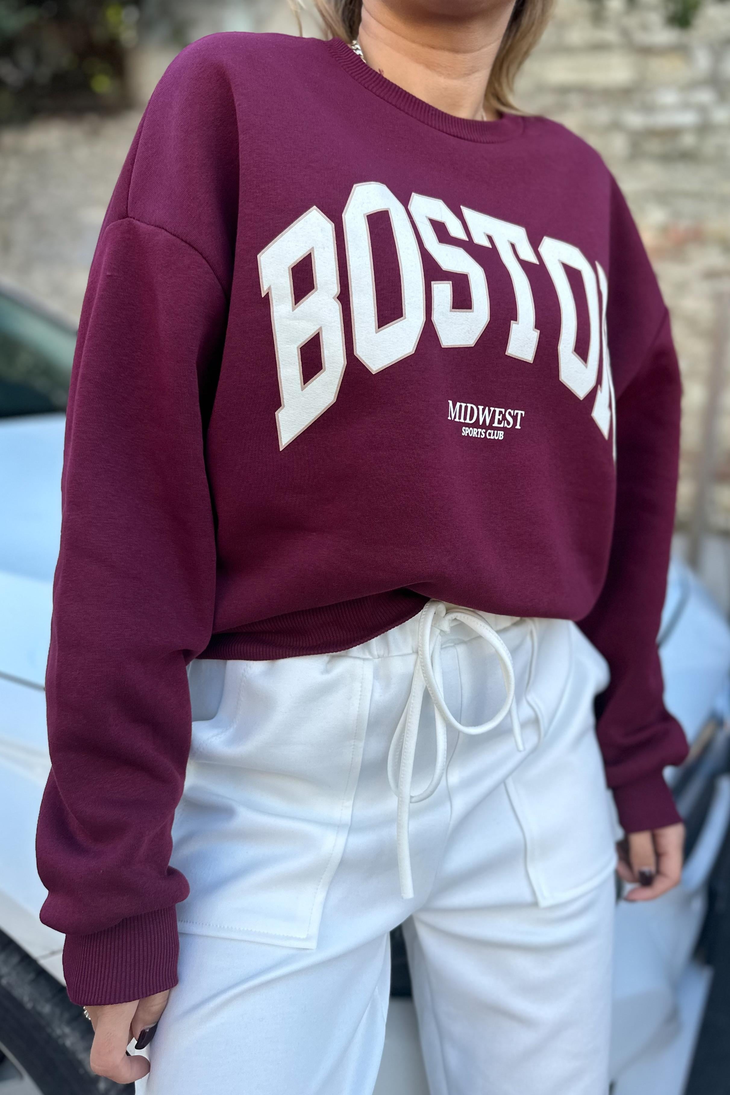 Boston Bordo Crop SweatshirtSWEATSHİRT