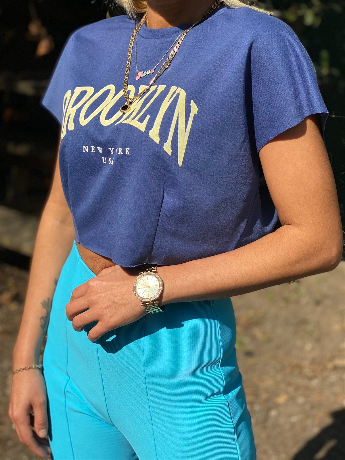 Brooklyn Baskılı Lacivert Crop TshirtTSHİRT