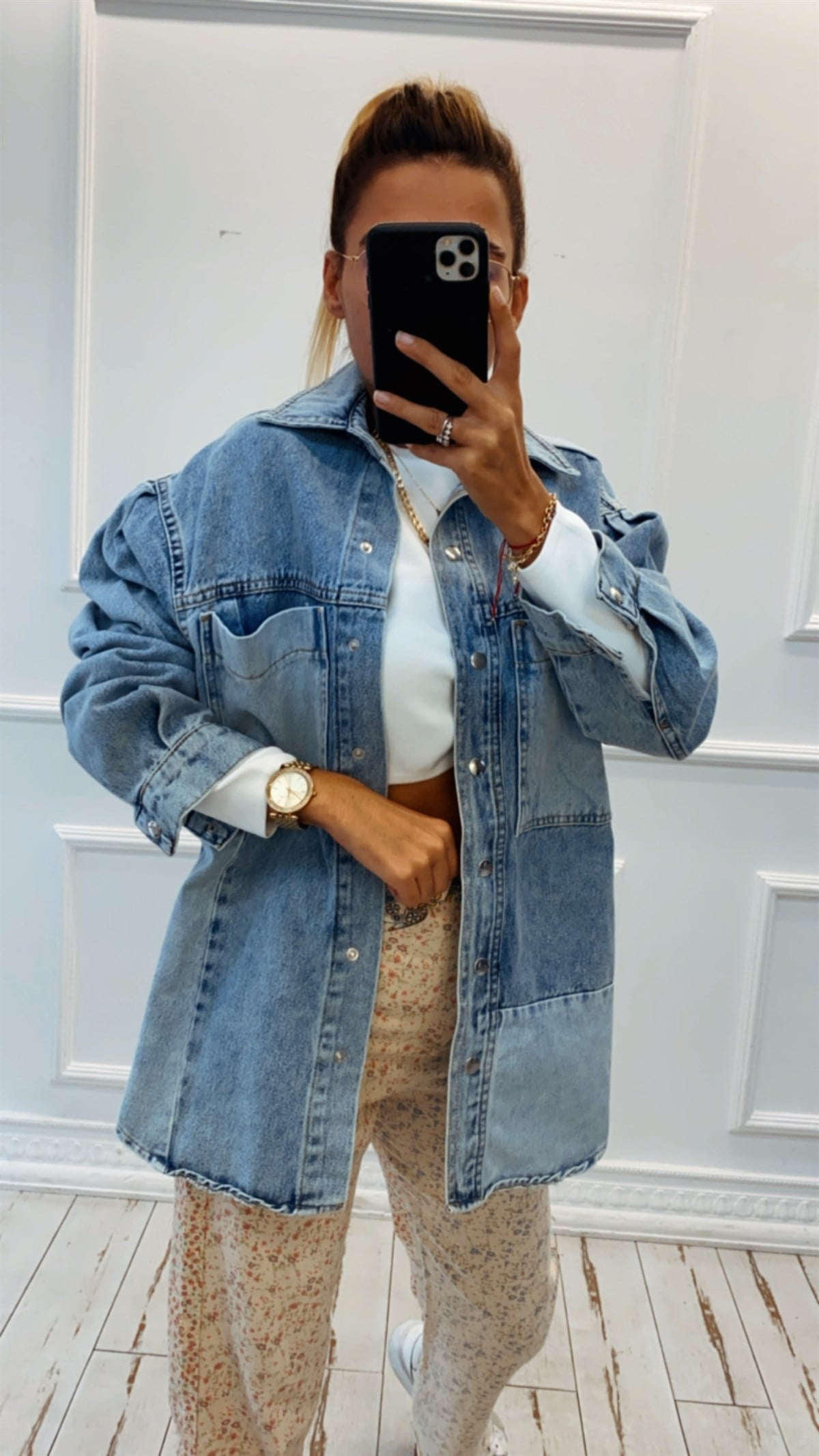 Büyük Cep Detaylı Denim Ceket