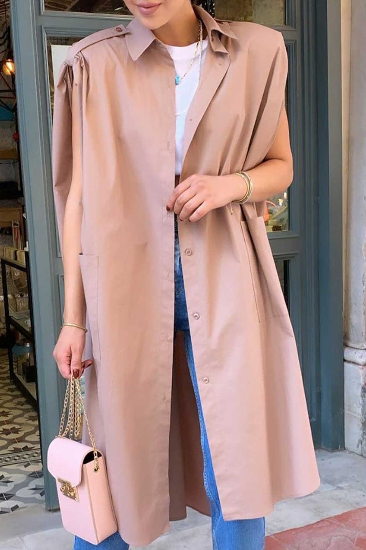 Büyük Cep Detaylı Oversize Poplin Gömlek