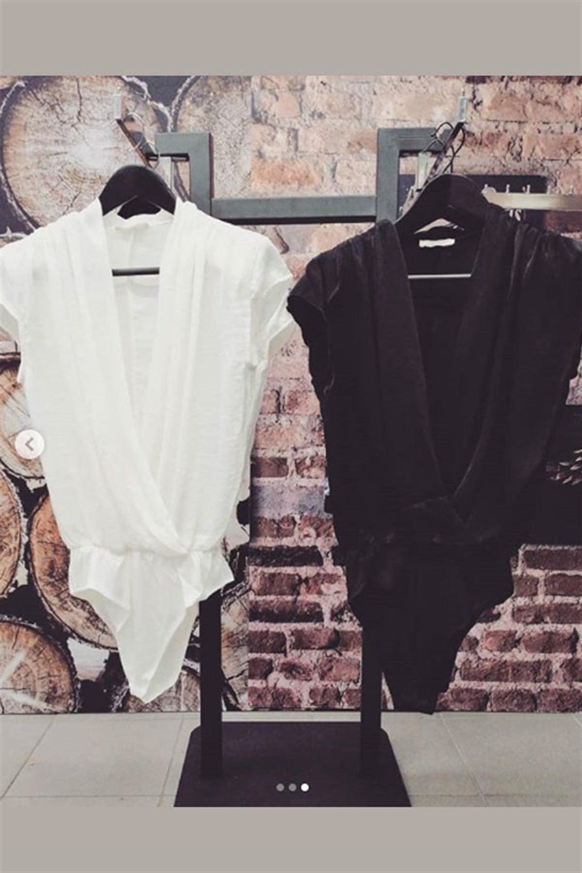 Büzgü Omuz Saten Kruvaze Bodysuit