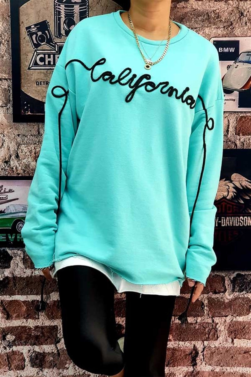 California İp Nakışlı Mavi Sweat