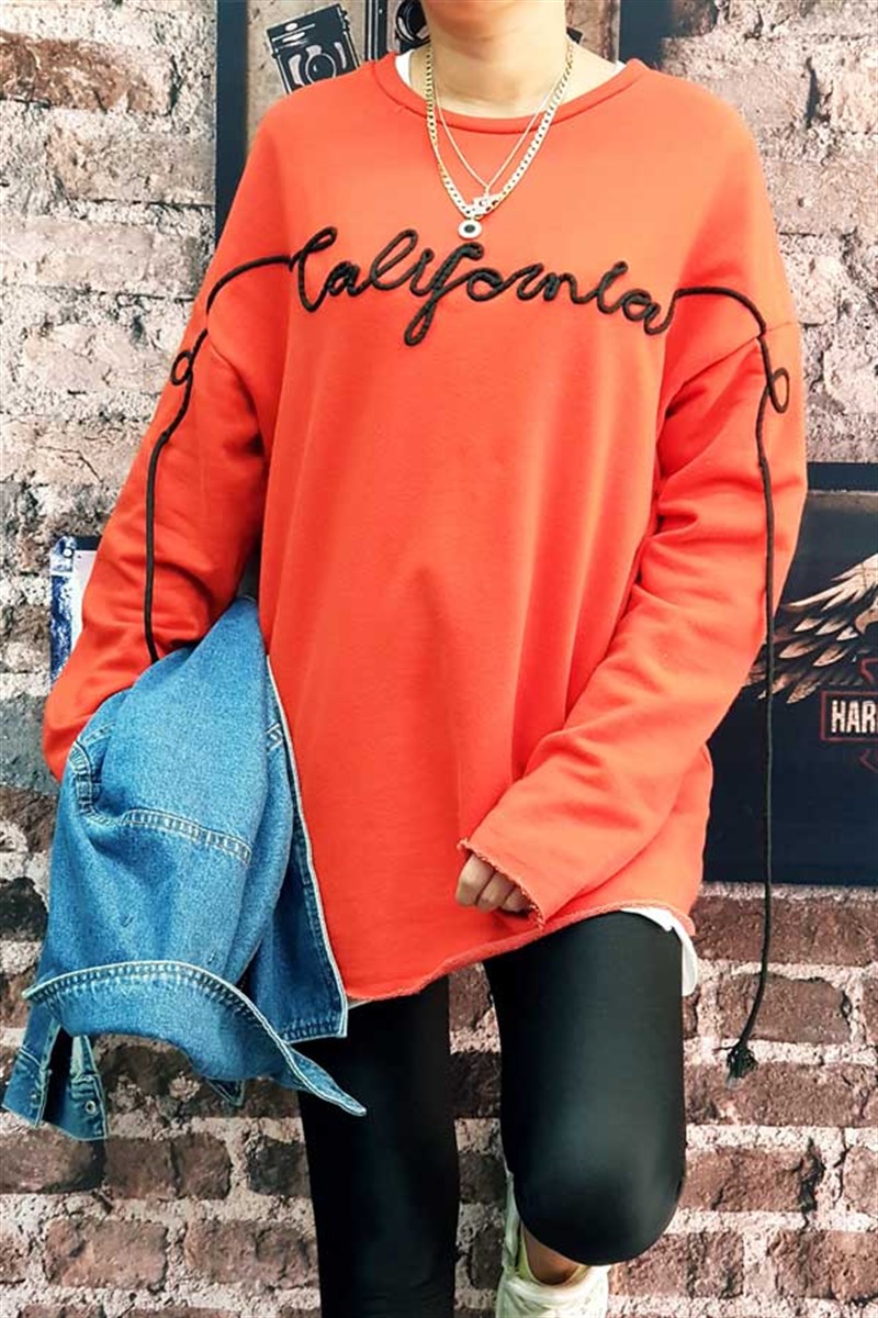 California İp Nakışlı Nar Çiçeği Sweat