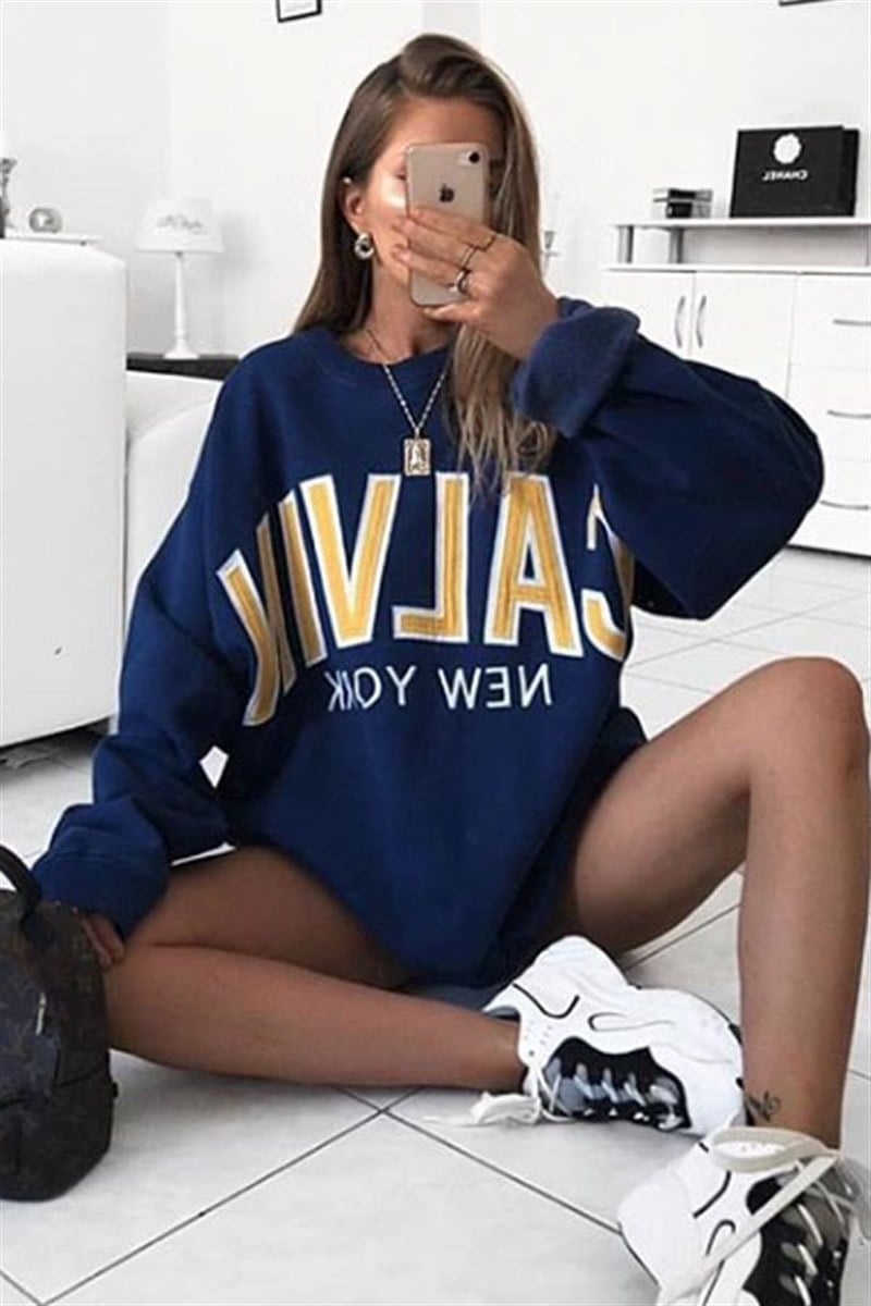 Calvin Yazılı Lacivert Sweatshirt