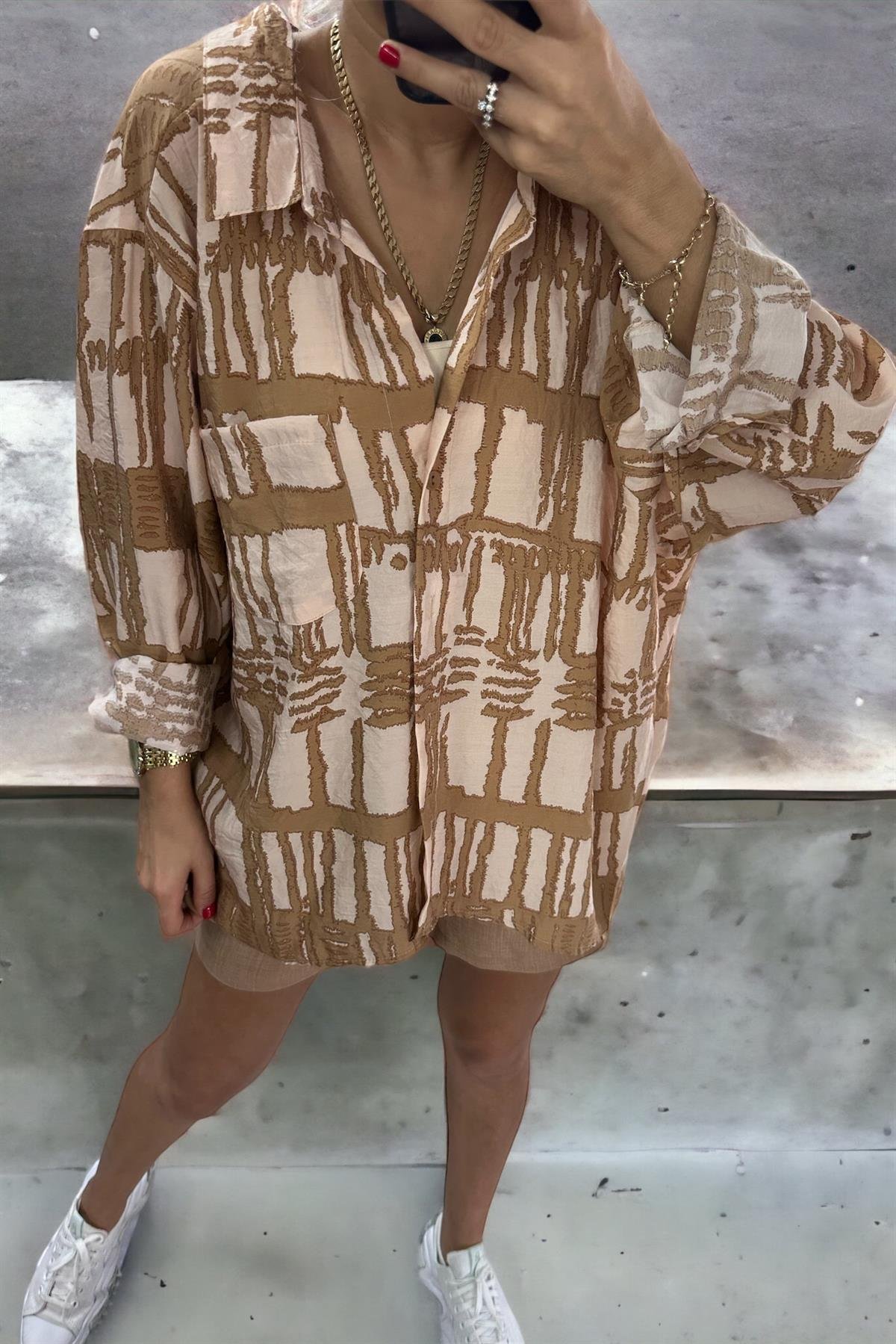 Camel Batik Desen Oversize GömlekGÖMLEK