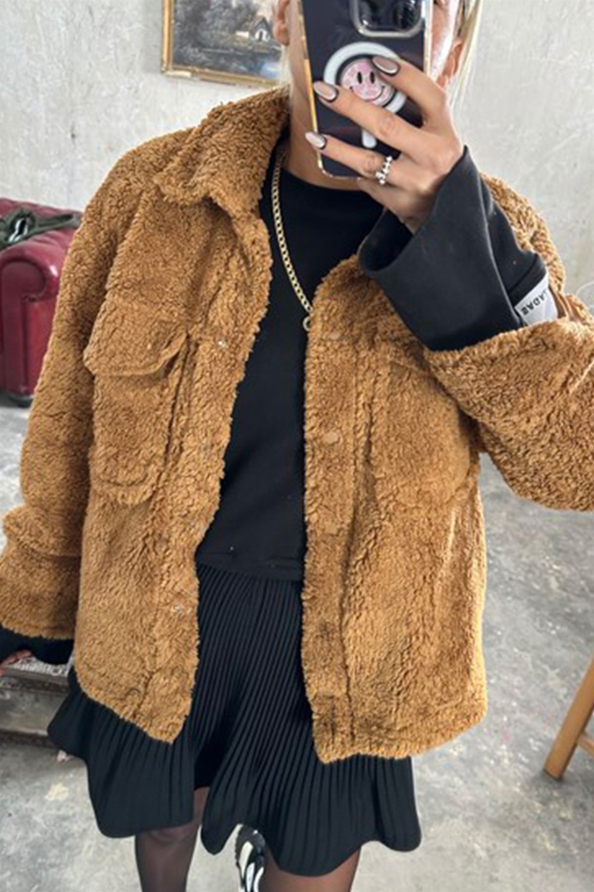 Camel Çıtçıt Kapamalı Peluş MontMONT/CEKET