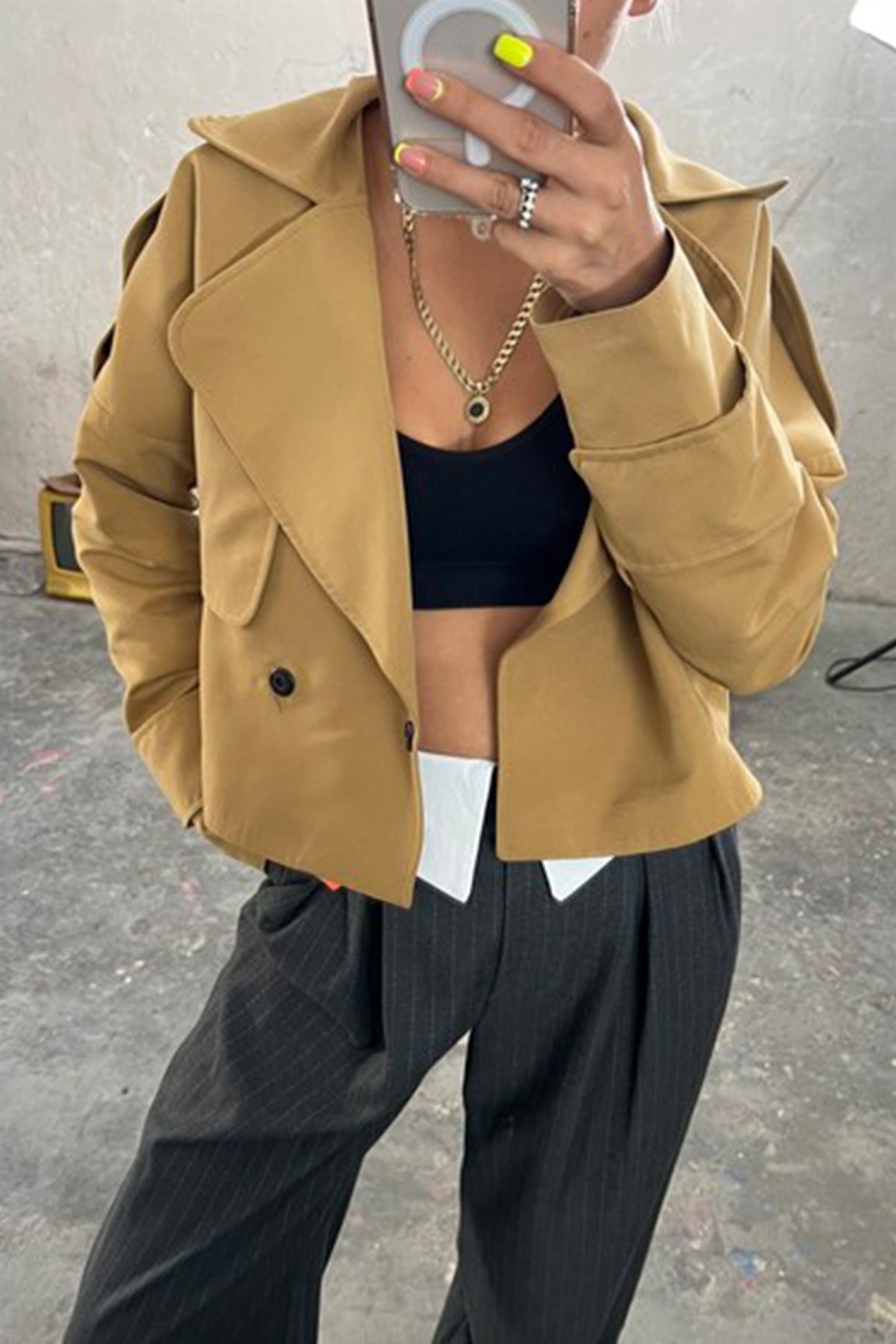Camel Gabardin Kısa TrençkotMONT/CEKET