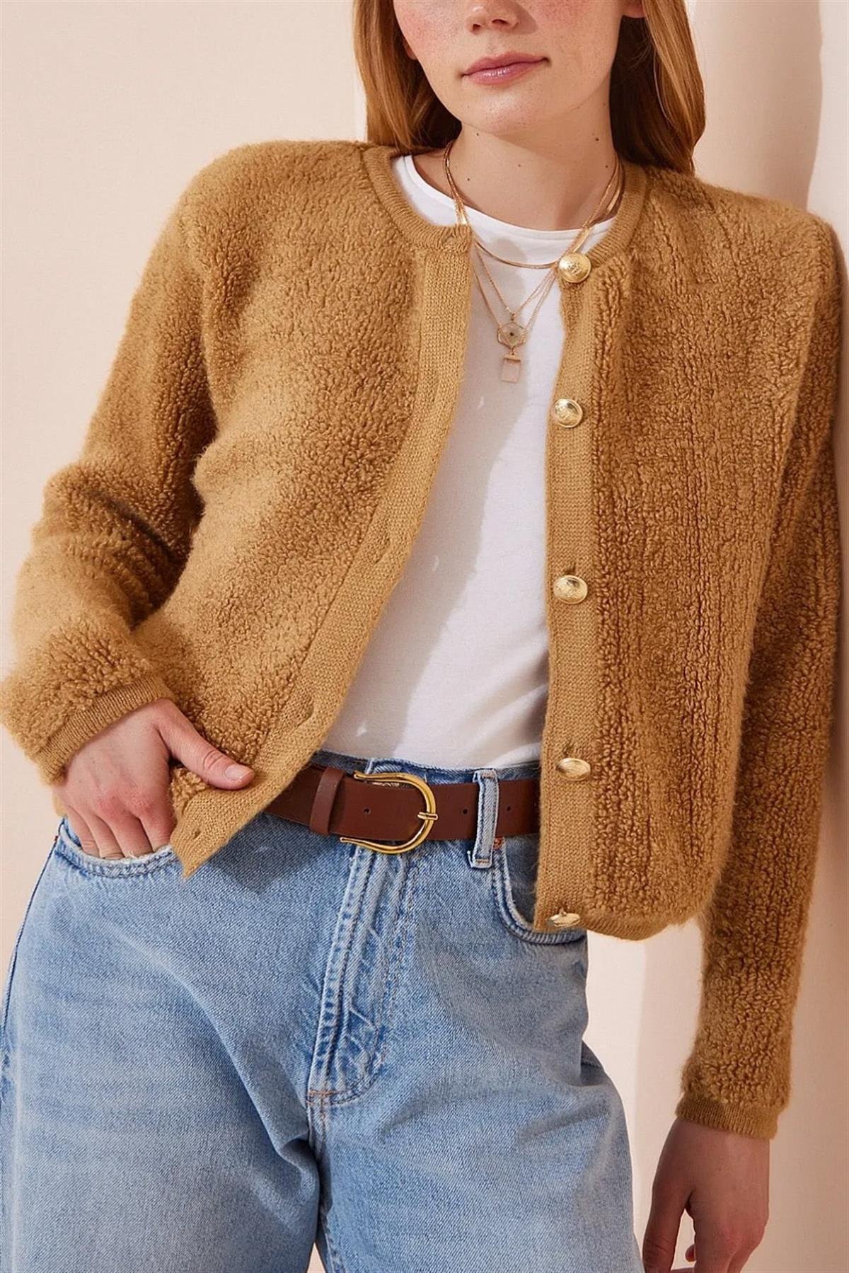 Camel Teddy Düğmeli HırkaHIRKA
