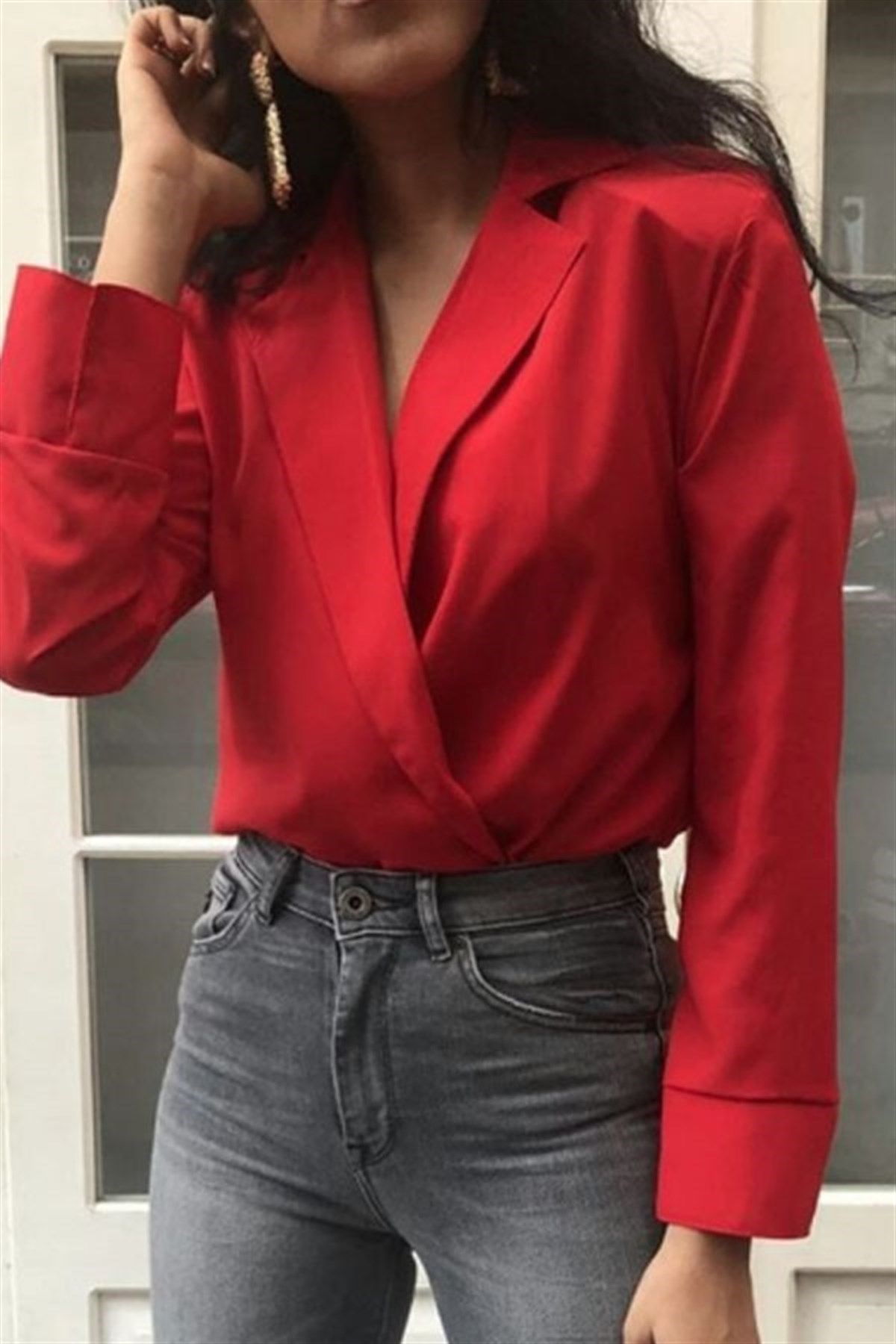 Ceket Yaka Kruvaze Bodysuit