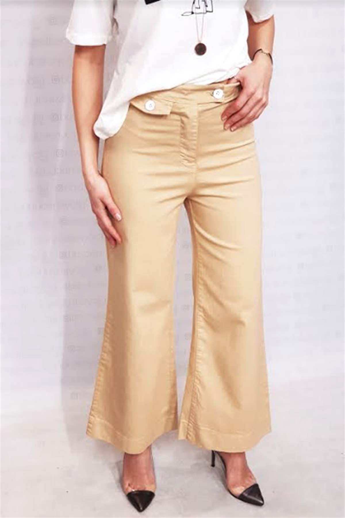 Cep Detay Camel Midi Pantalon