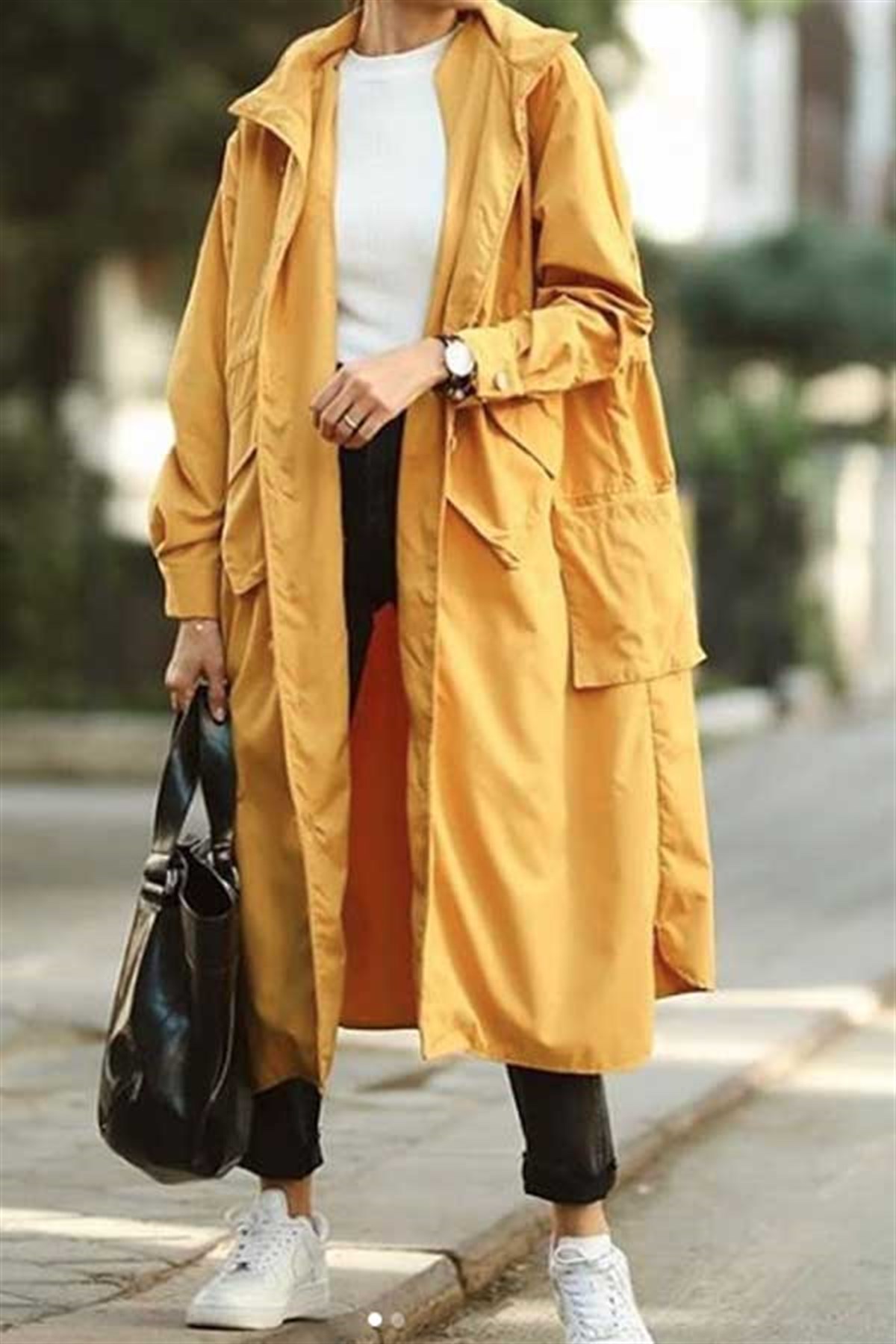Cep Detay Hardal Oversize Yağmurluk